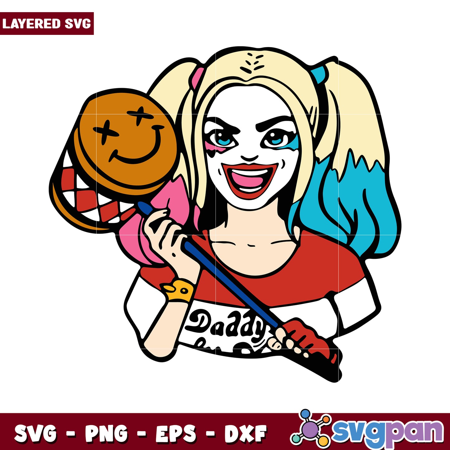 Harley Quinn SVG design for crafting, layered file for easy use