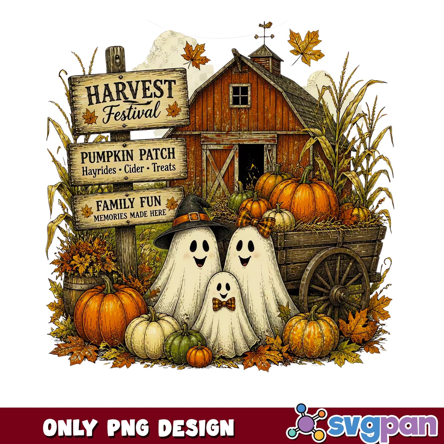 Harvest Festival Ghost Pumpkin Patch PNG, Halloween PNG, Fall PNG