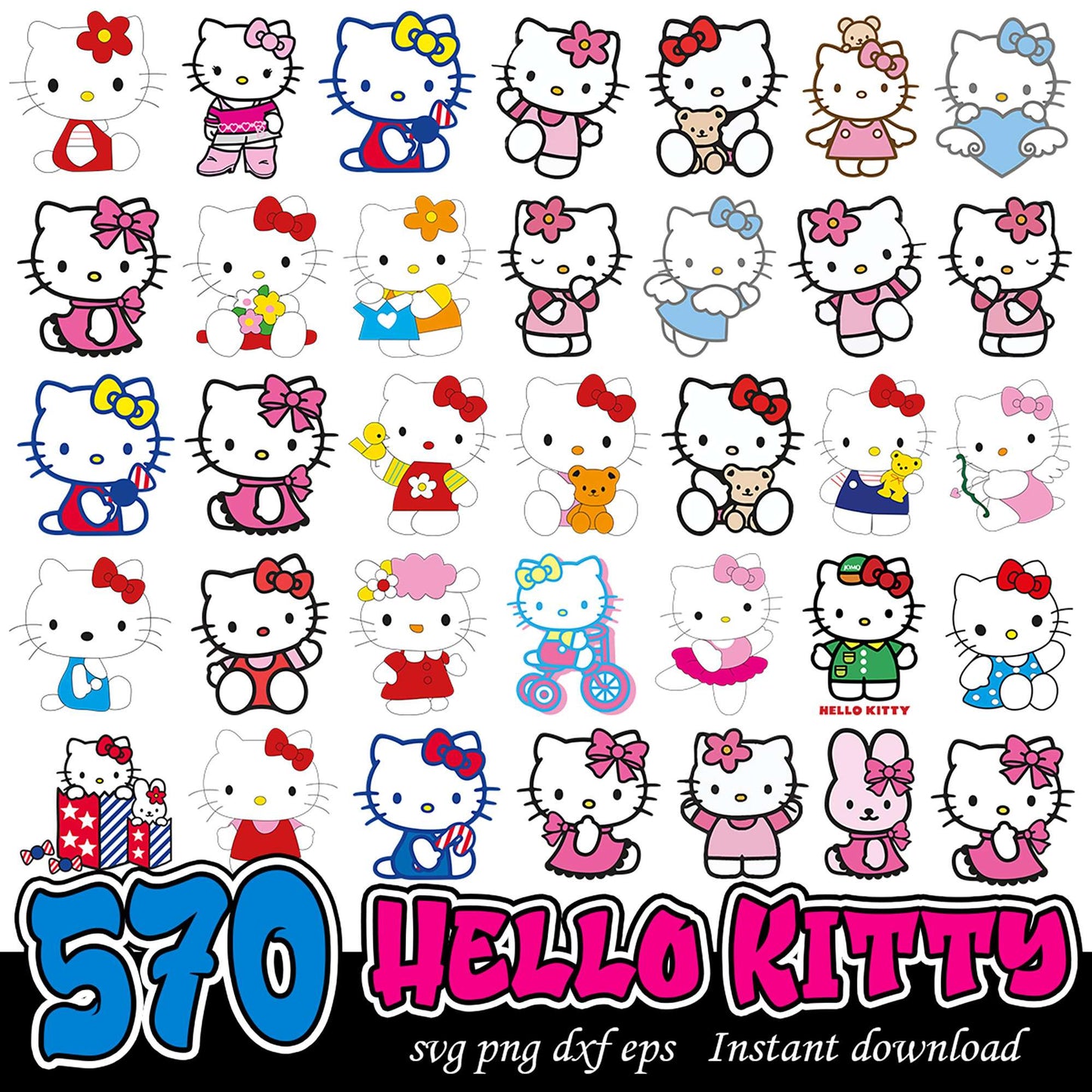 Hello Kitty Bundle 570 SVG Designs for Instant Download