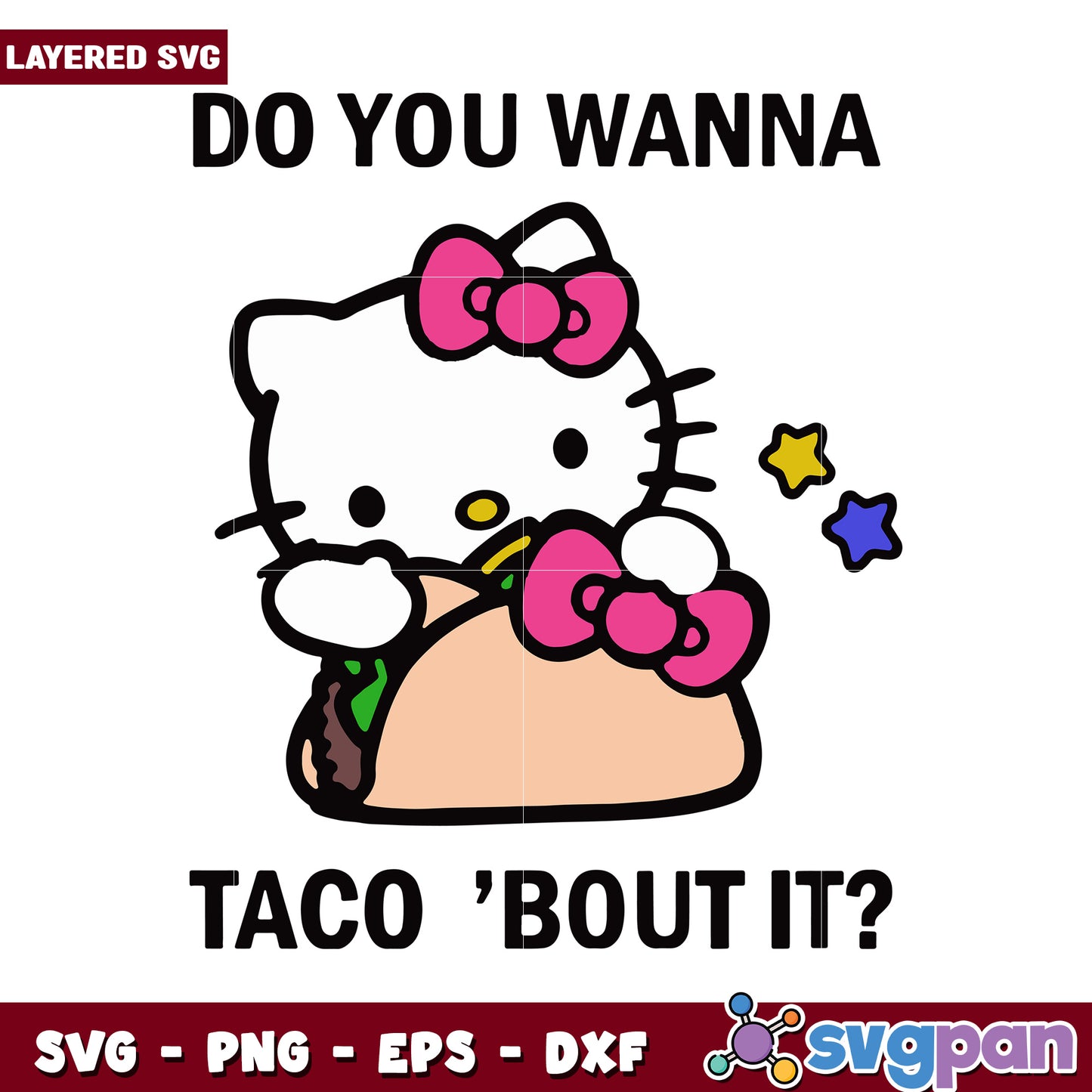Hello Kitty Taco SVG, fun digital design for crafts projects