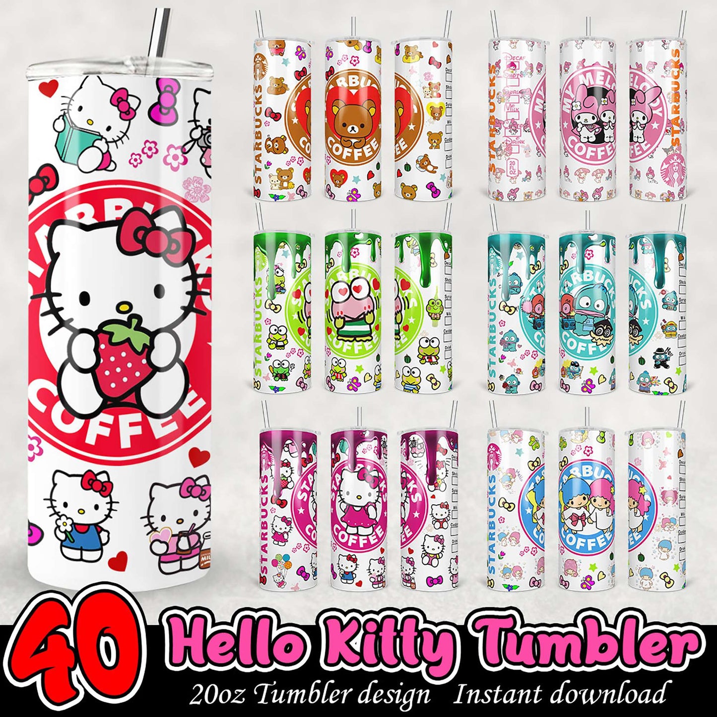 Hello Kitty Tumbler Designs PNG Bundle