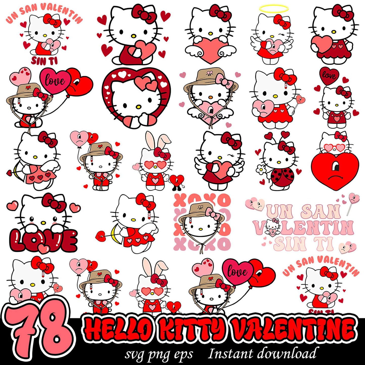 Hello Kitty Valentine SVG Bundle 78 Cute Designs
