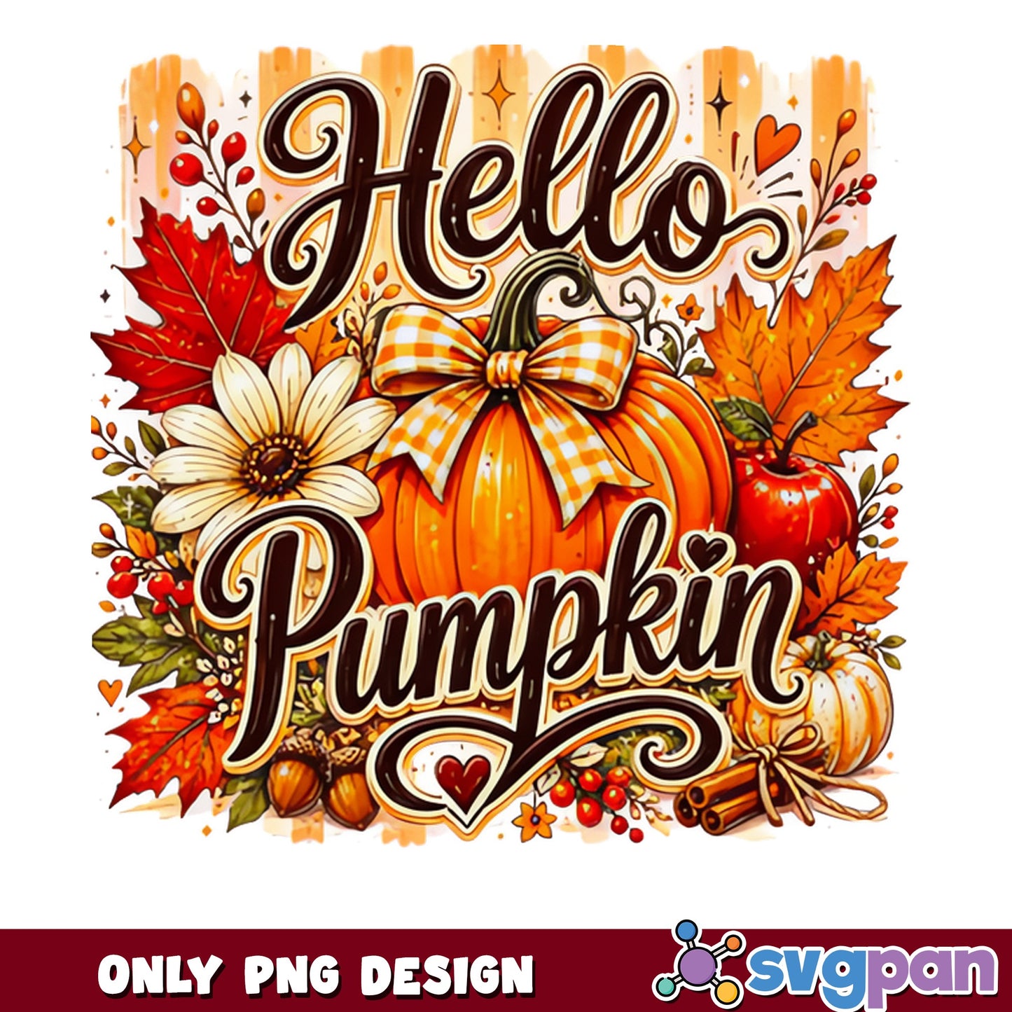 Hello Pumpkin PNG, Fall Autumn Pumpkin Design, Thanksgiving PNG