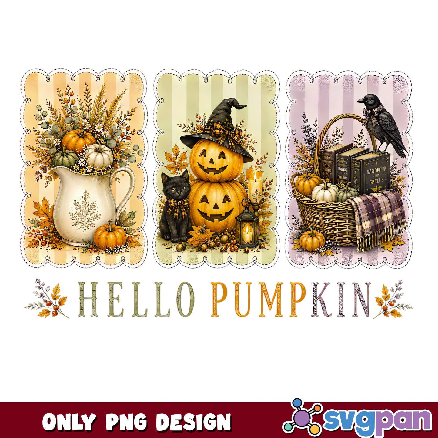Hello Pumpkin Vintage Fall Harvest Clipart PNG, Halloween Pumpkin, PNG