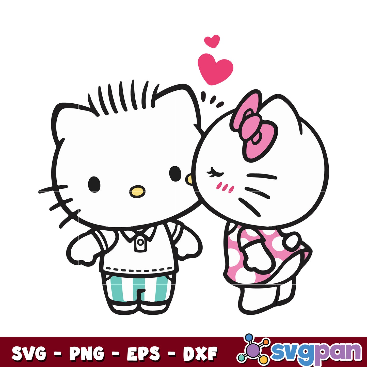 Hello kitty and dear daniel kiss svg, love hello kitty couple svg