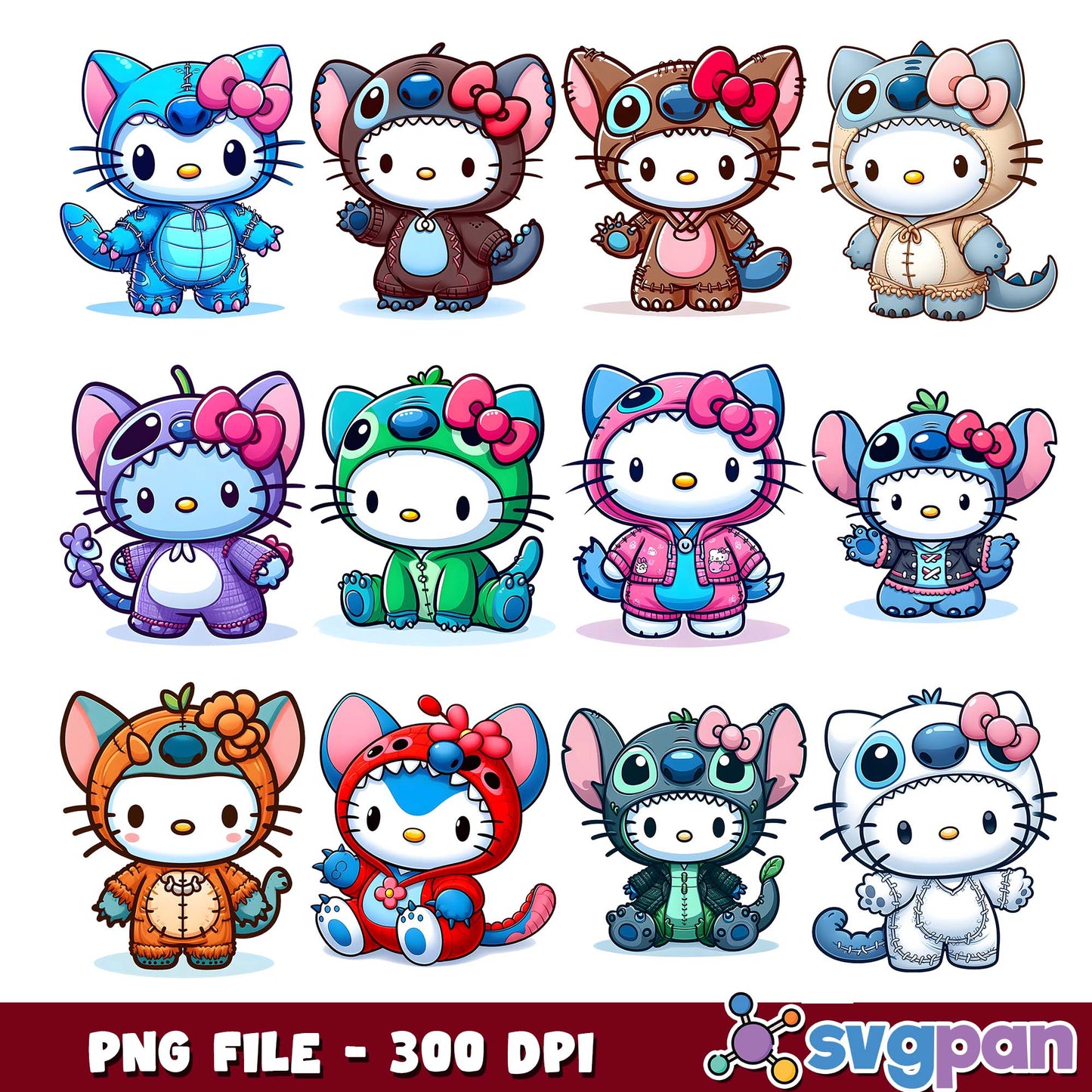 Hello kitty in stitch costume png bundle
