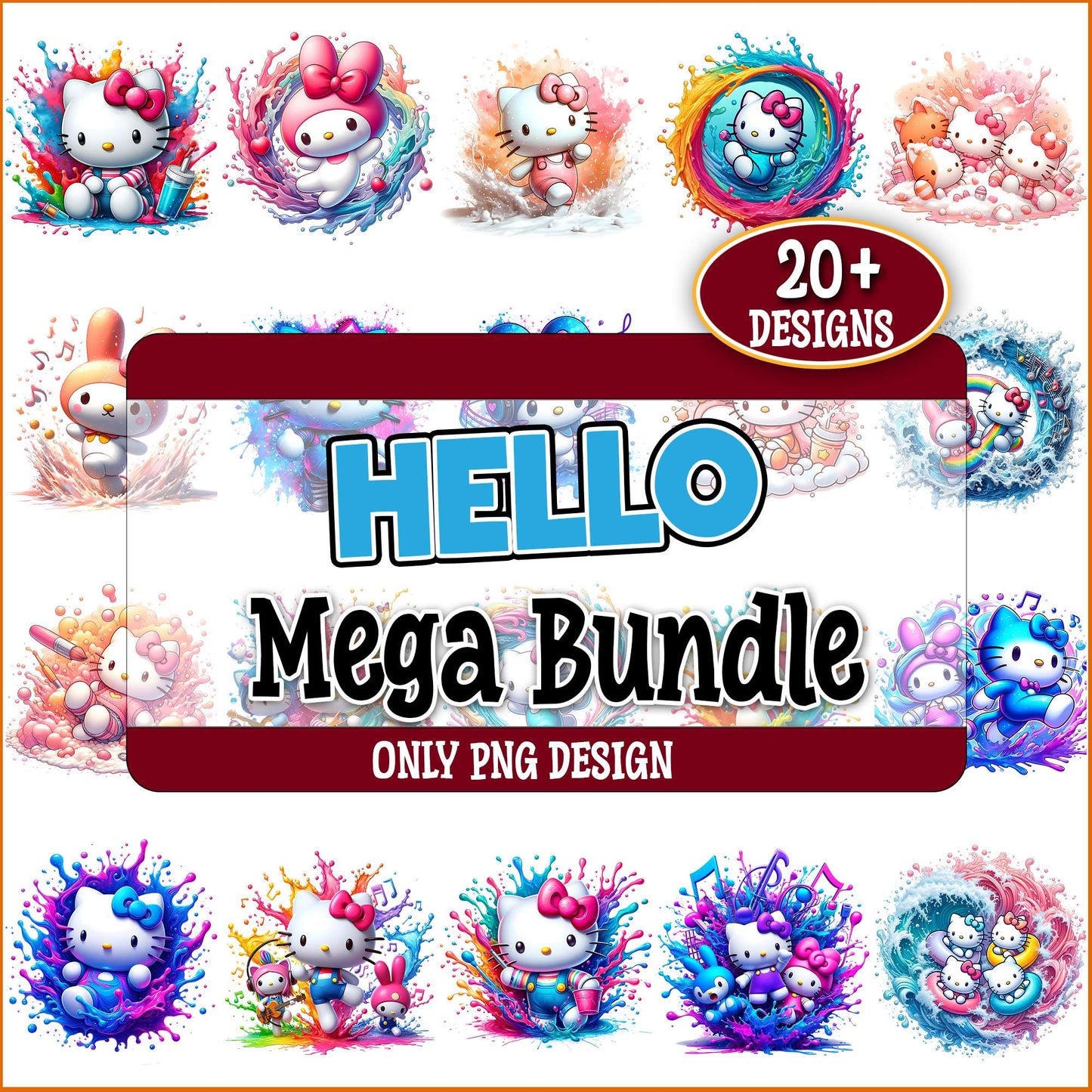 Hello kitty watercolor png bundle