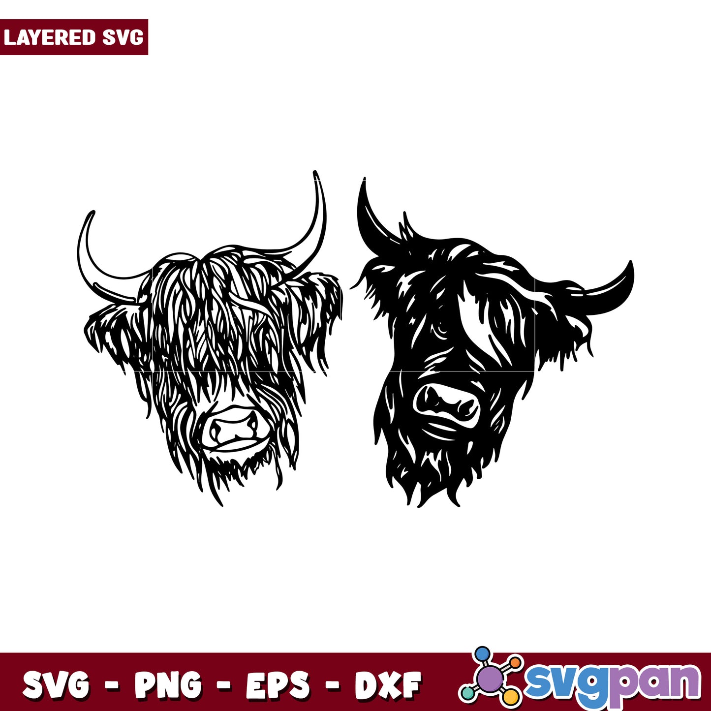 Highland Cow SVG Design, layered file for creative projects