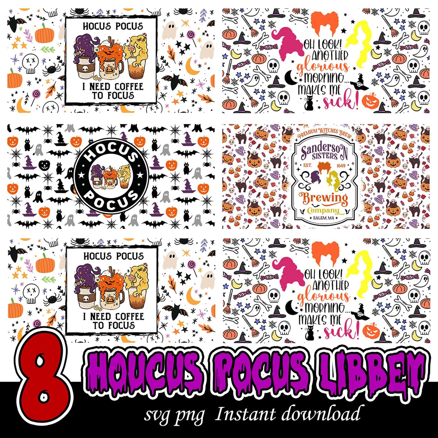 Hocus Pocus Bundle Eight Fun Halloween Print Designs PNG