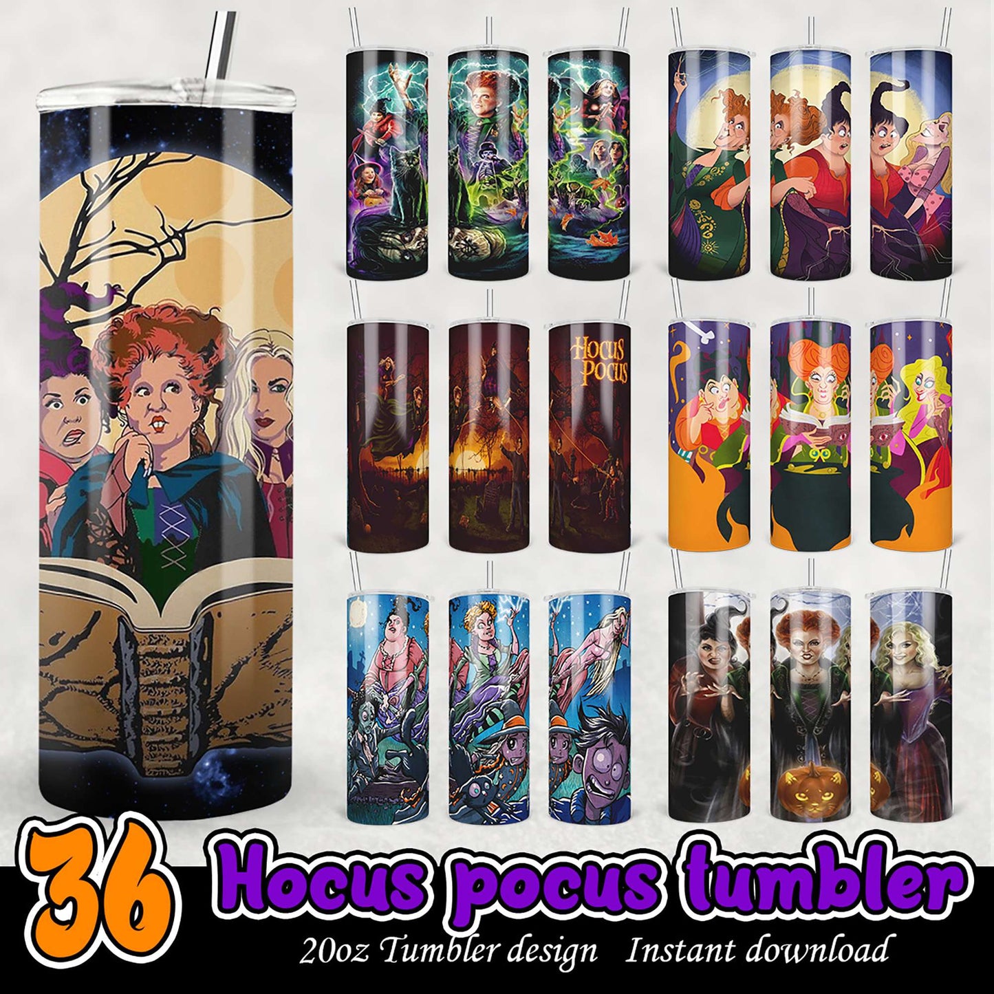Hocus Pocus Tumbler Designs PNG Bundle