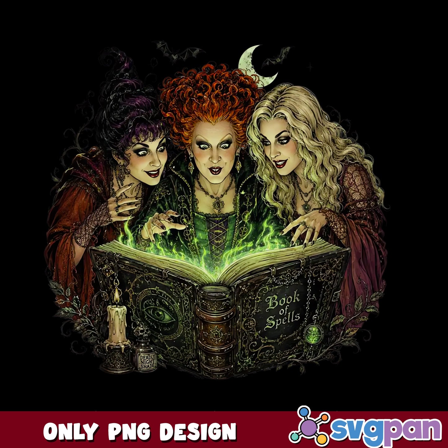 Hocus Pocus Sanderson Sisters PNG, Halloween Witches PNG, Book Of Spells PNG