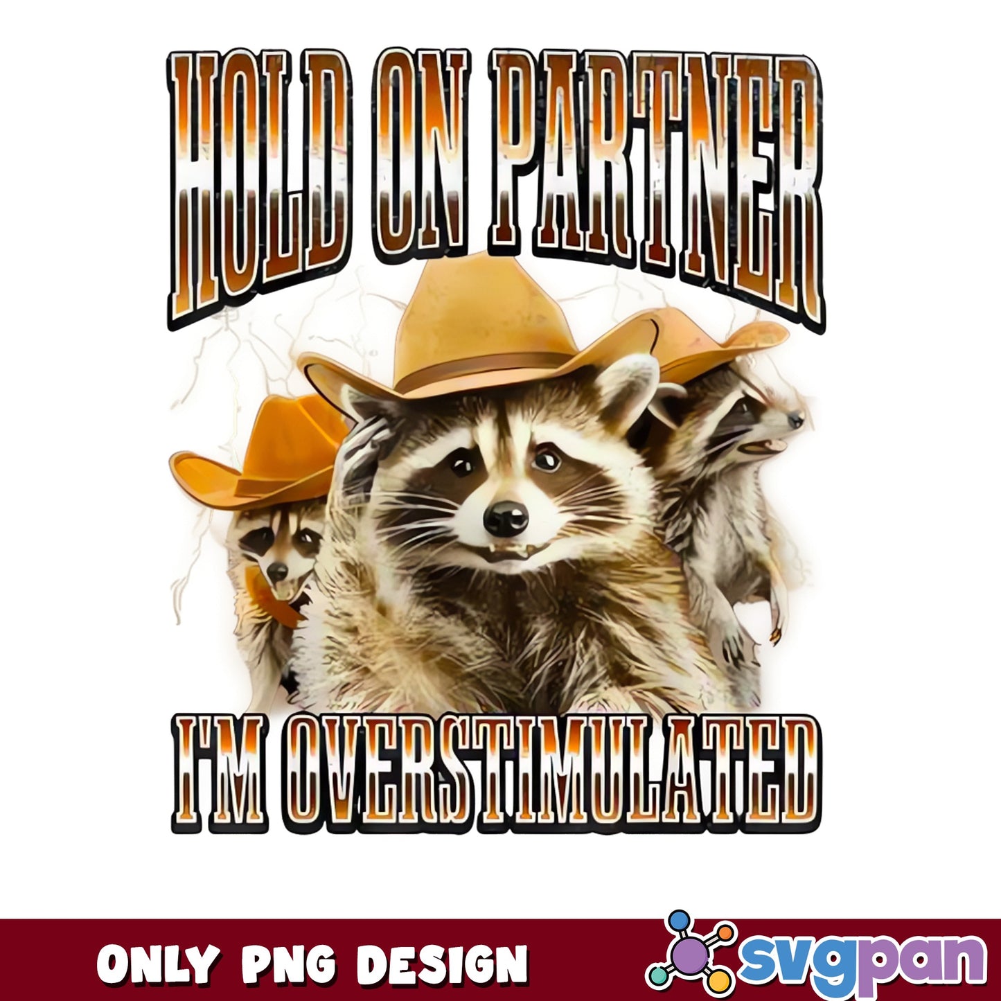Hold On Partner Im Overstimulated PNG, Funny Raccoon PNG, Cowboy Raccoon PNG