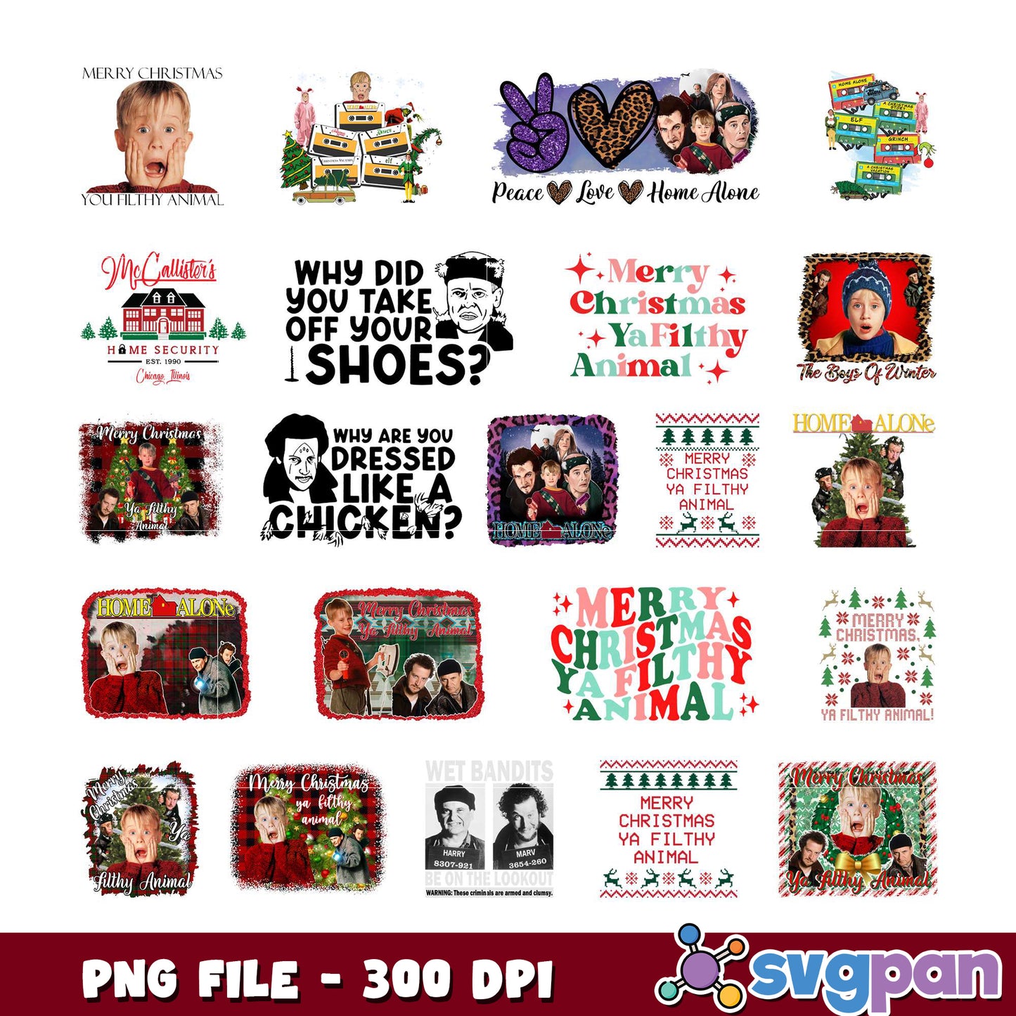 Home Alone Christmas Bundle Fun PNG Designs 300 DPI