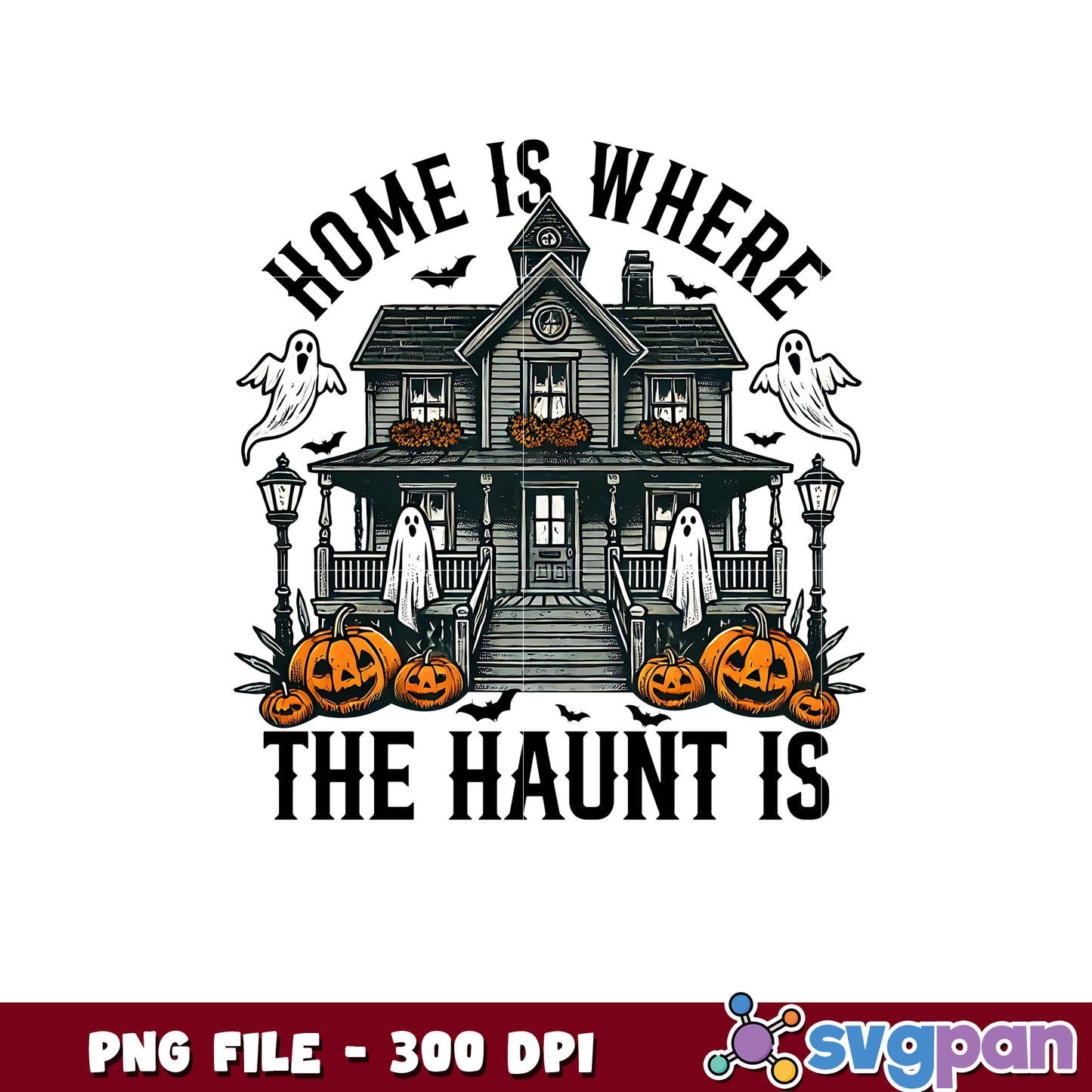 Home is where the haunt is png, halloween ghoul png, cute ghost png
