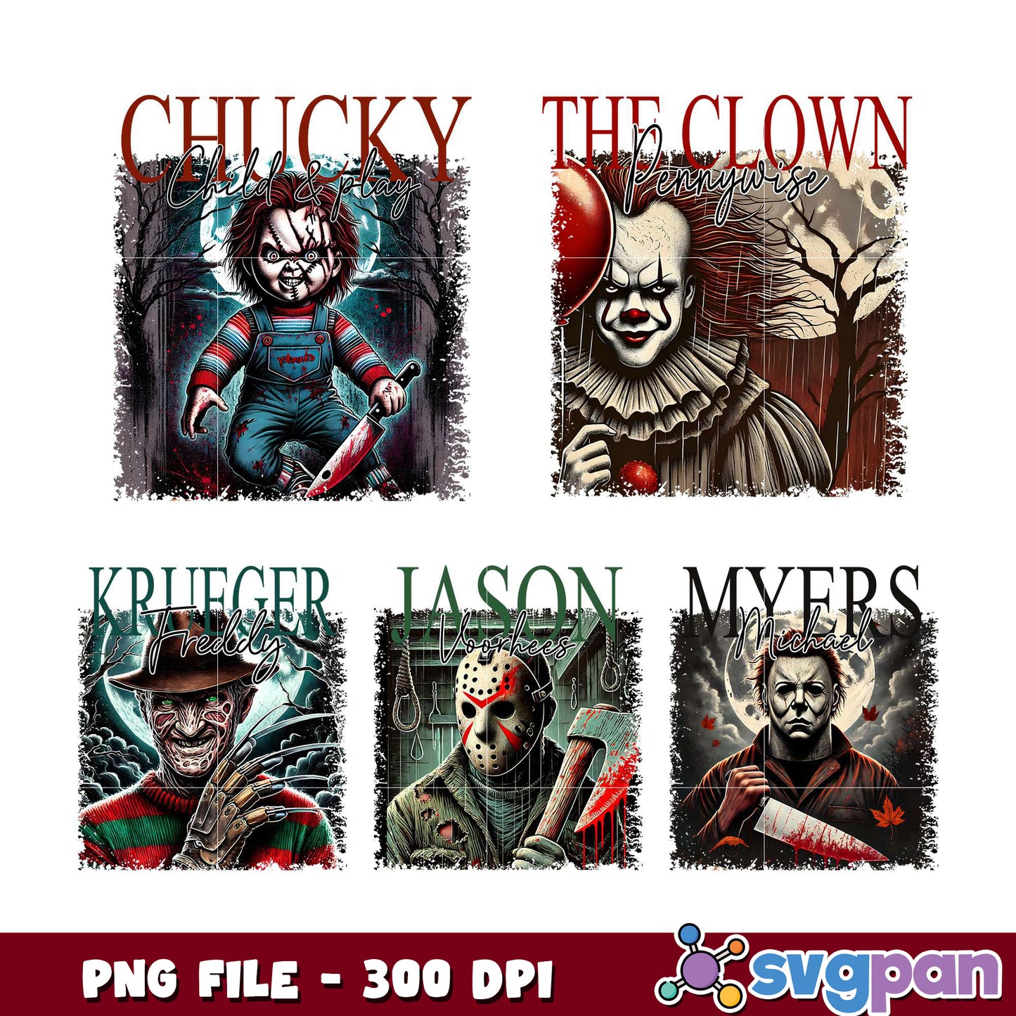 Horror Icon Bundle PNG Chucky Pennywise Freddy Jason