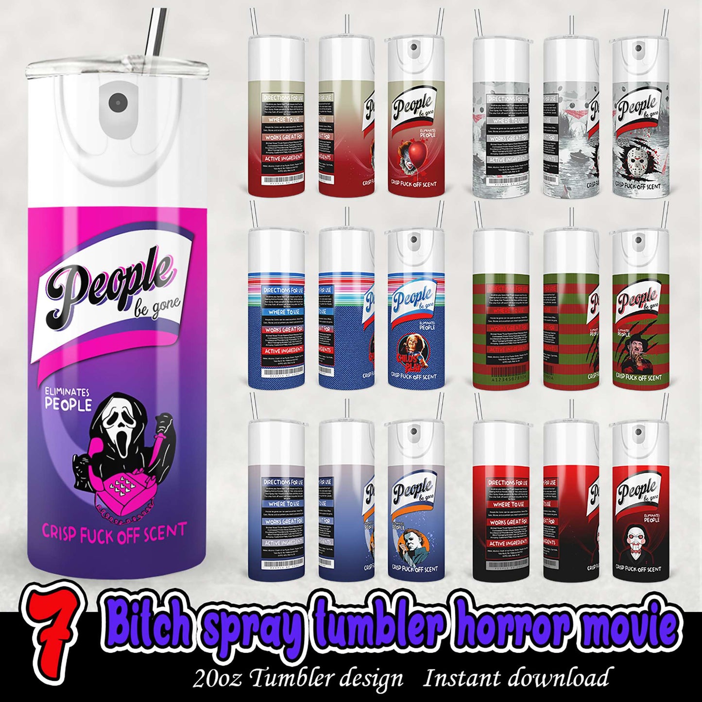 Horror Movie Bitch Spray Tumbler PNG