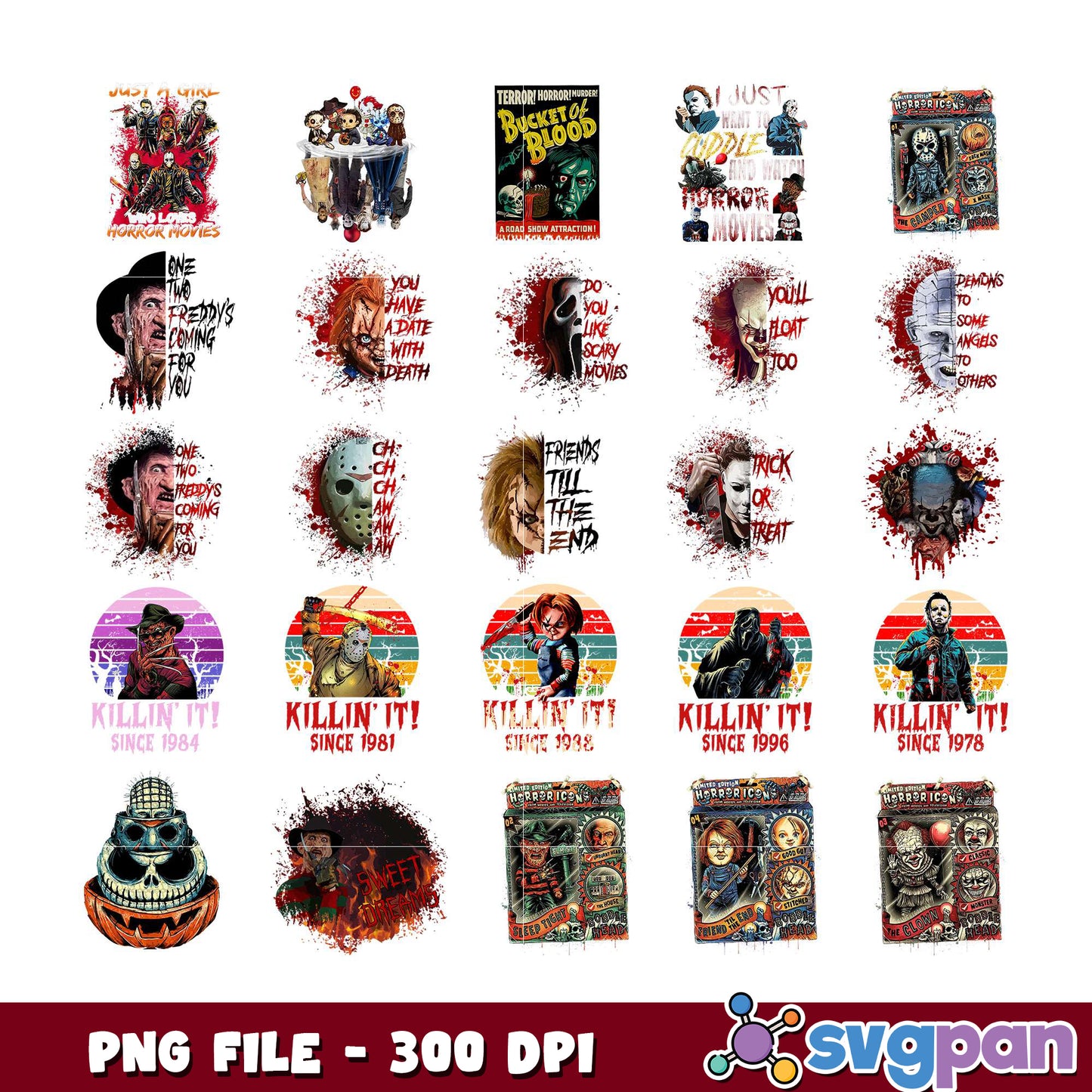 Horror Movie Bundle PNG Sublimation Designs