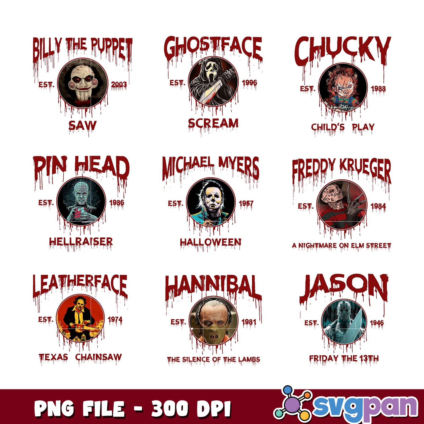 Horror Movie Character Bundle PNG for Halloween Fun