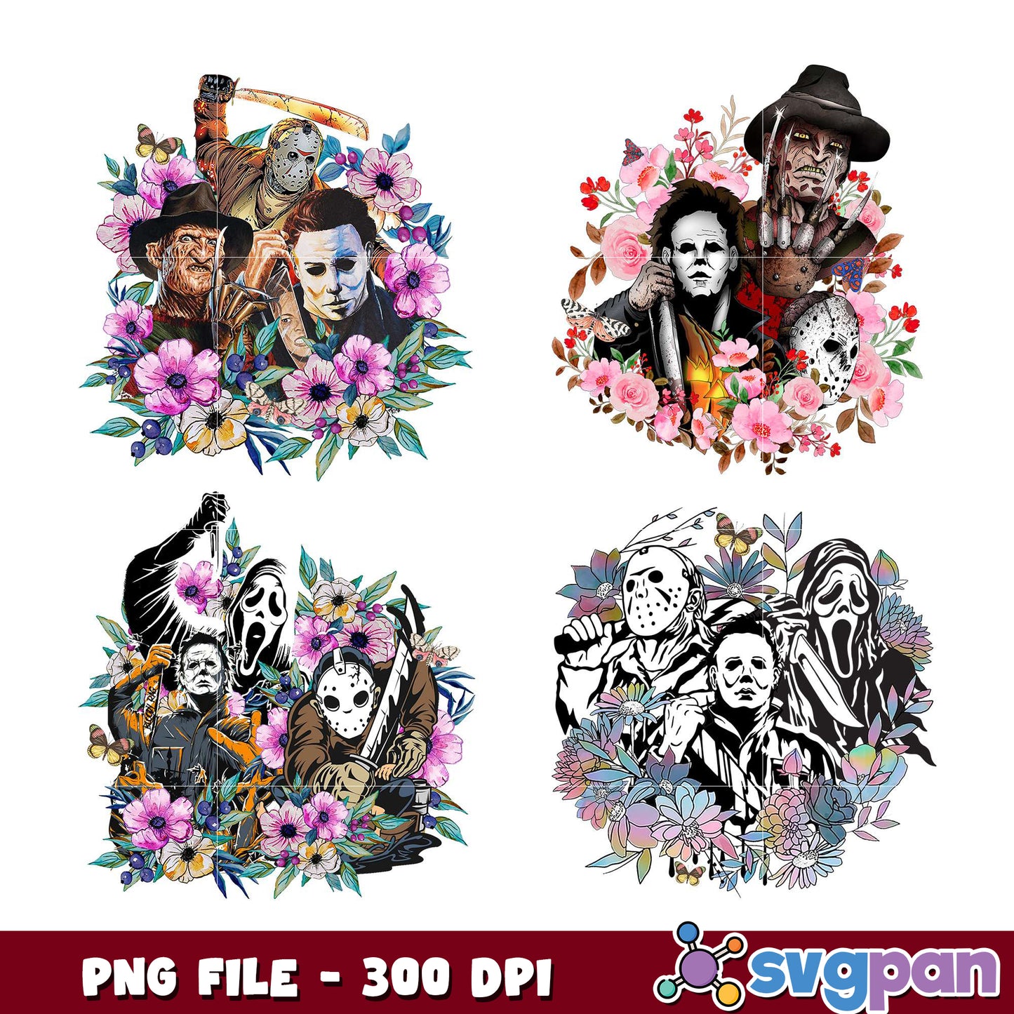 Horror Movie Floral PNG Bundle