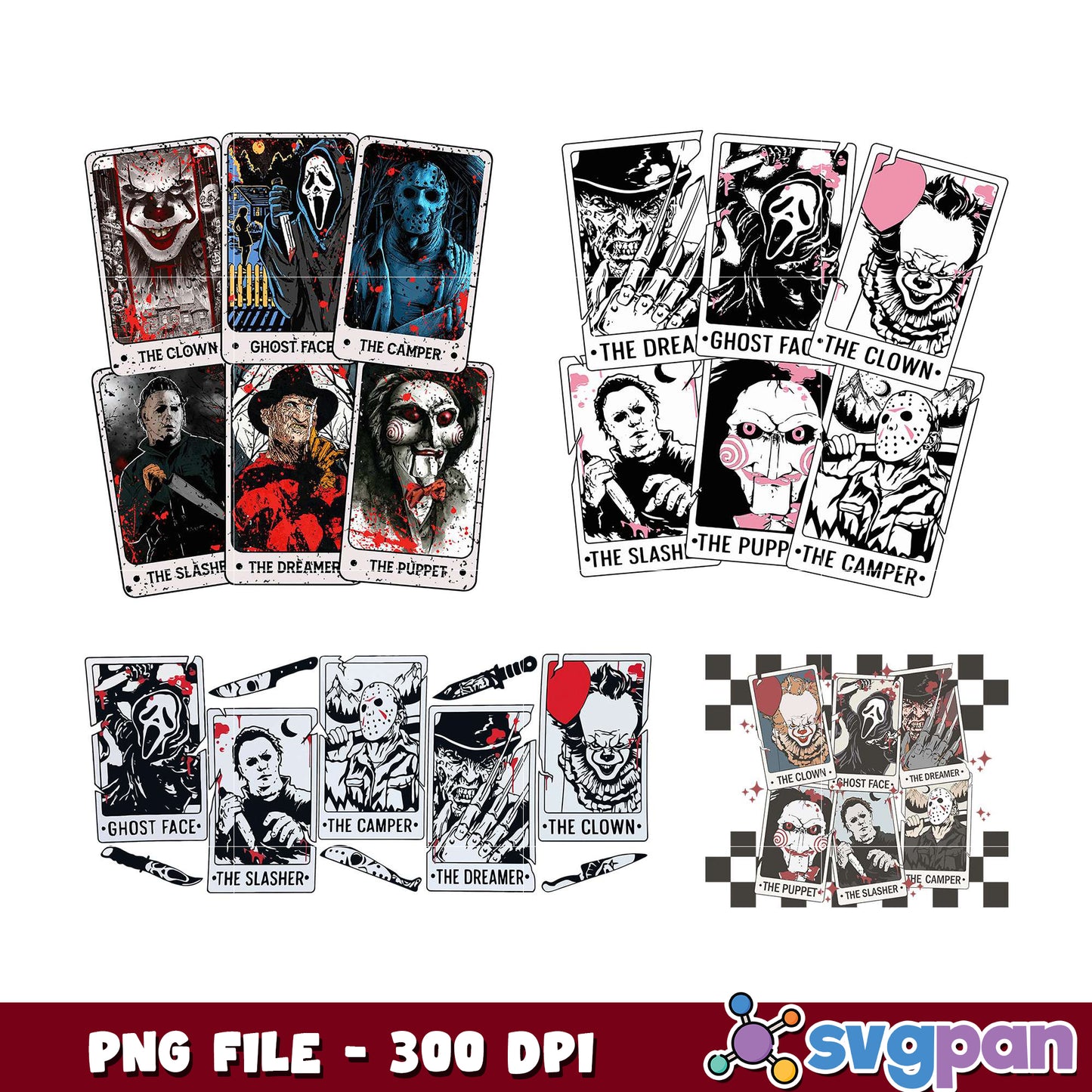 Horror Movie Tarot Cards PNG Bundle