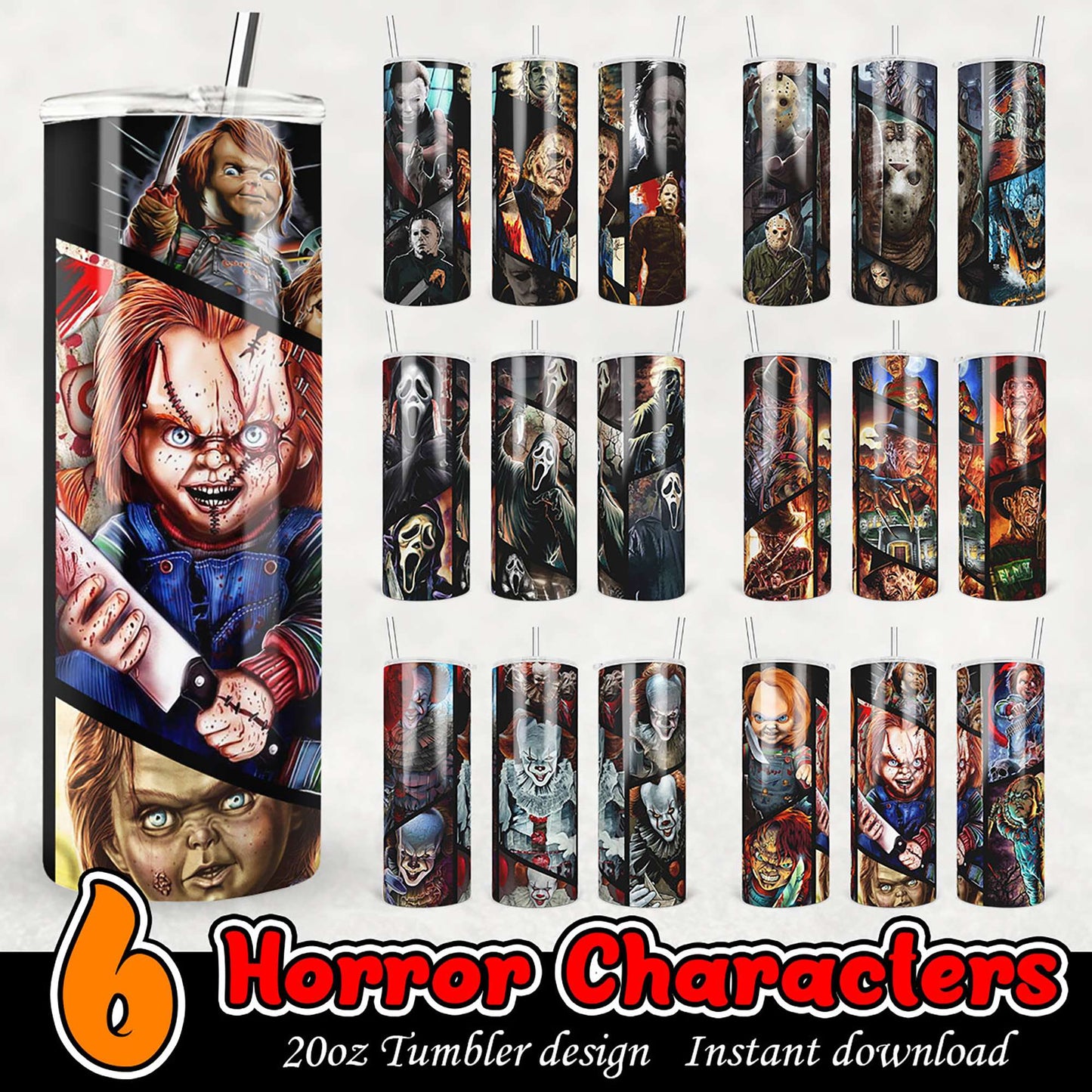 Horror Movie Tumbler Designs PNG Bundle