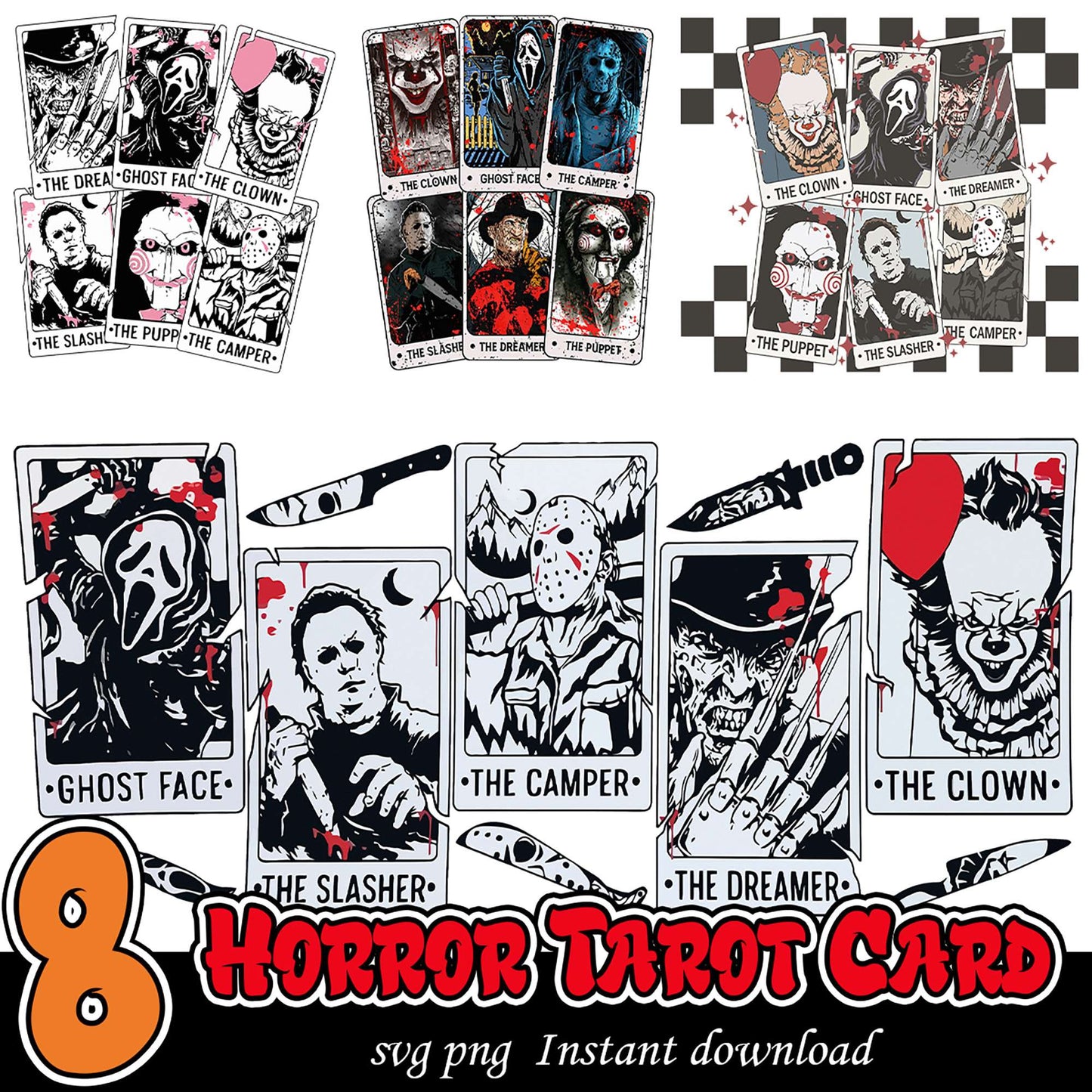 Horror Tarot Card Bundle Instant Download Eight Designs