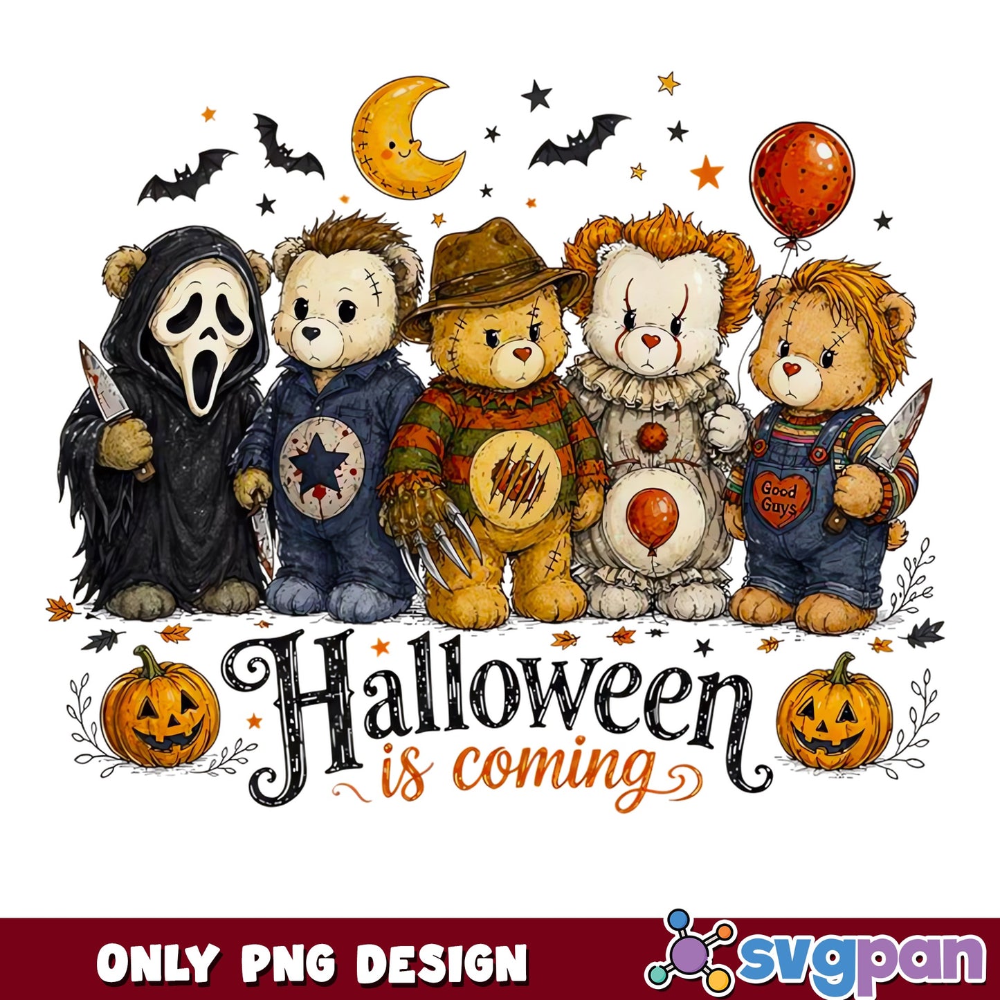 Horror Bears Halloween Is Coming PNG, Killer Bears PNG, Halloween PNG