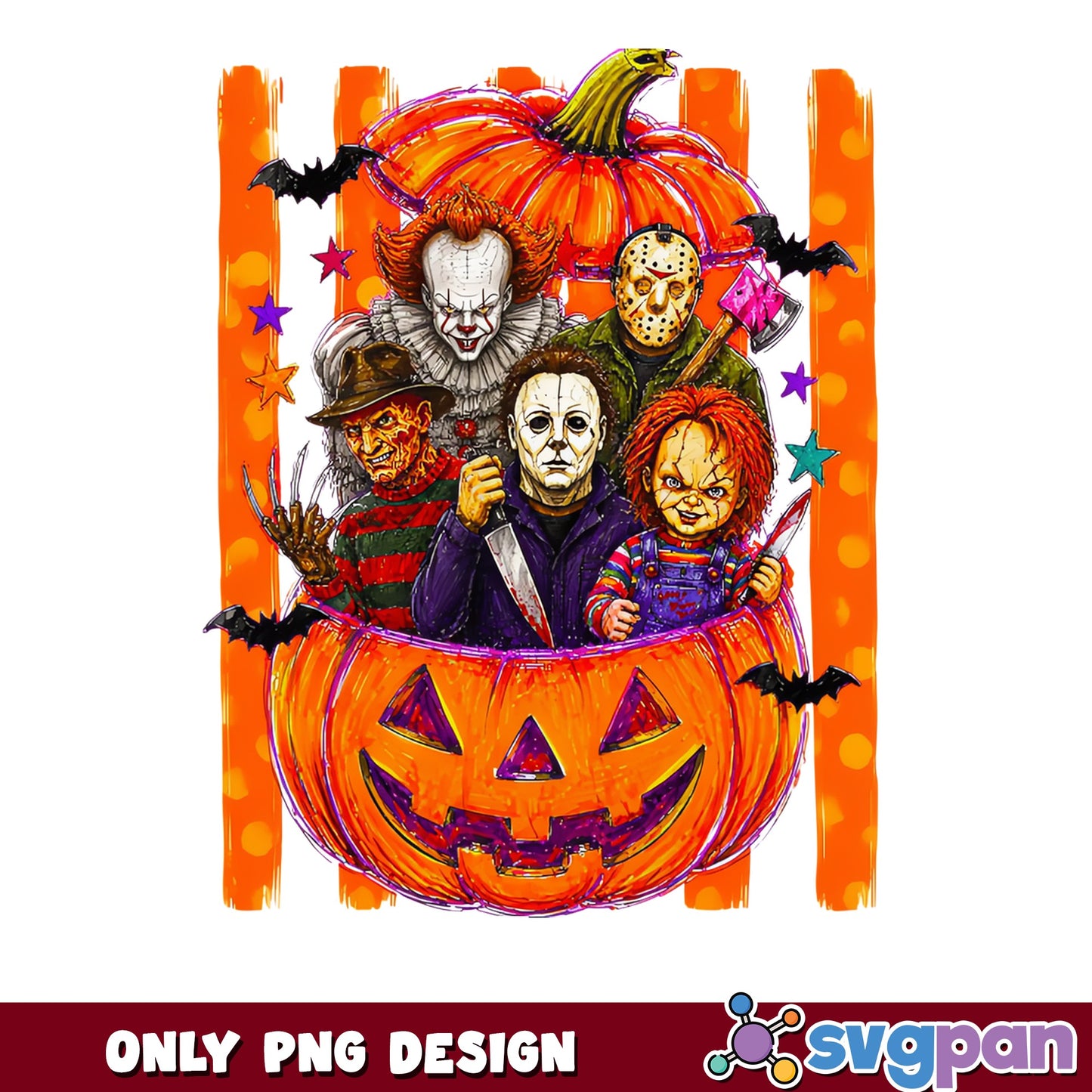 Horror Characters Halloween Pumpkin PNG, Scary Movie PNG, Halloween PNG