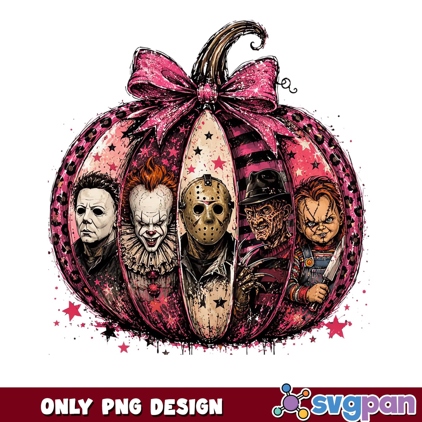 Horror Characters Pink Pumpkin PNG, Halloween Horror PNG, Scary Movie PNG