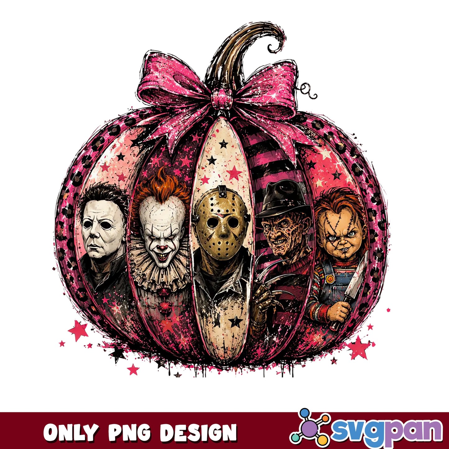 Horror Characters Pink Pumpkin PNG, Halloween Horror PNG, Scary PNG