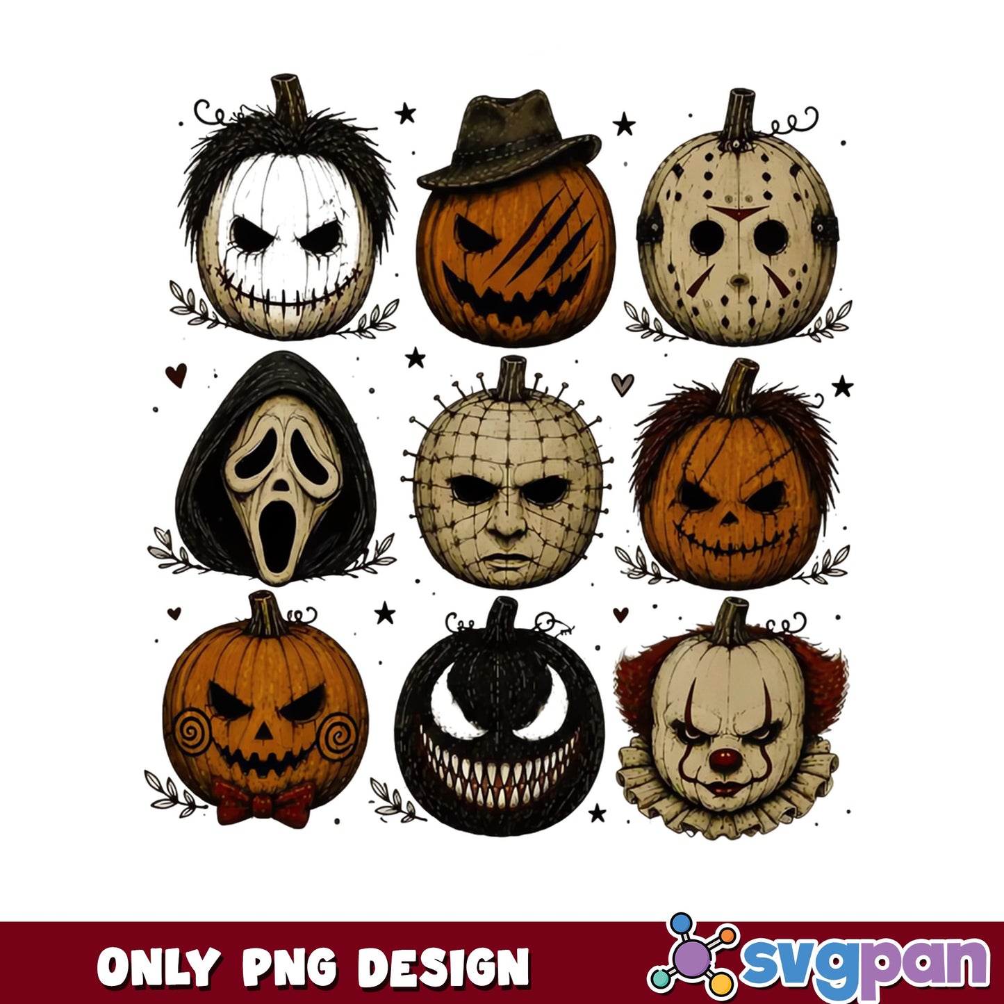 Horror Characters Pumpkin Halloween PNG, Scary Movie PNG, Horror PNG