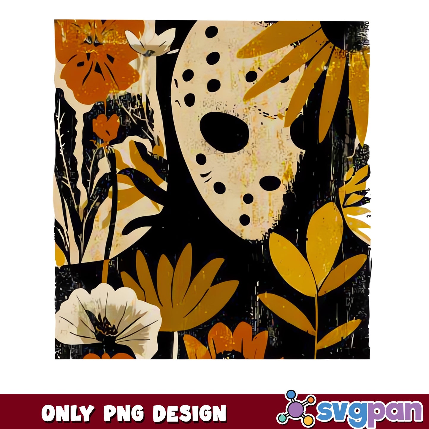 Horror Mask Floral Halloween PNG, Jason Mask PNG, Spooky PNG
