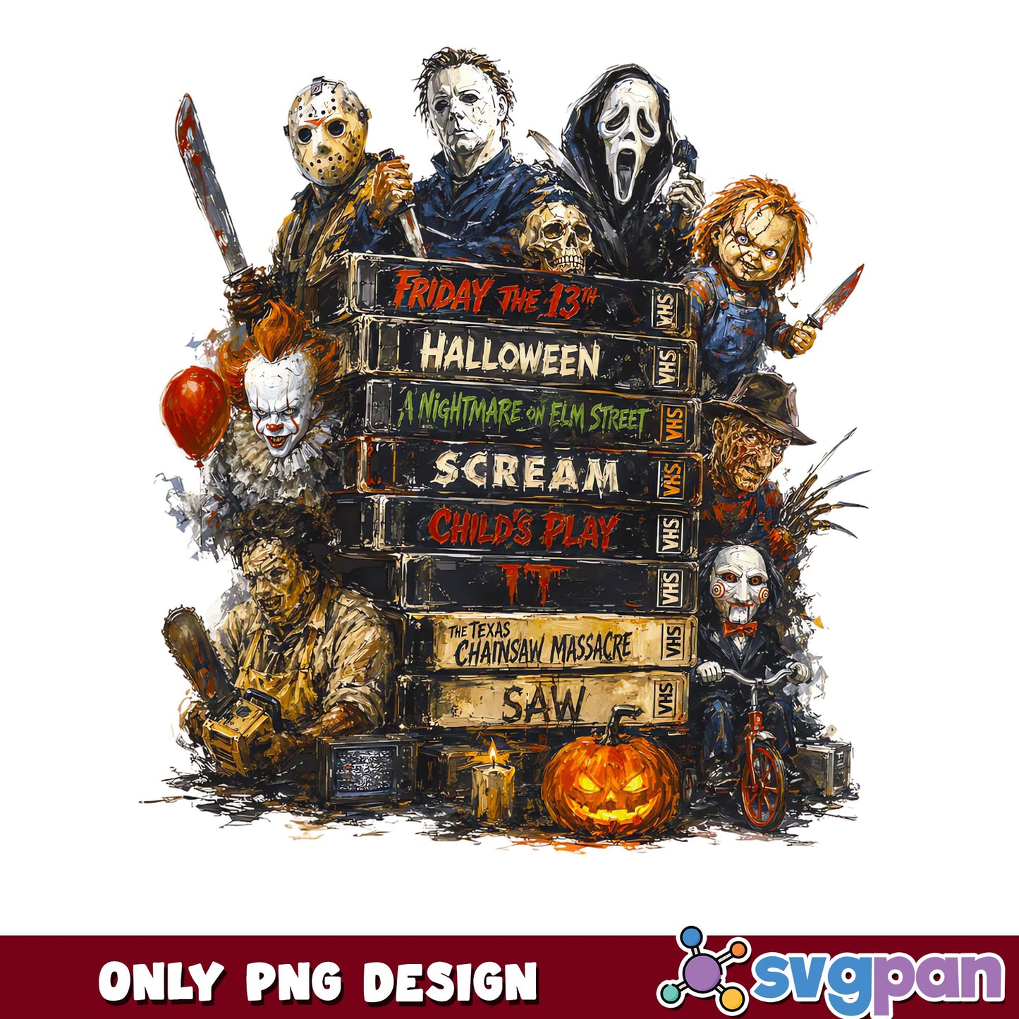 Horror Movie Characters VHS Bundle, Halloween Killers PNG, Horror PNG