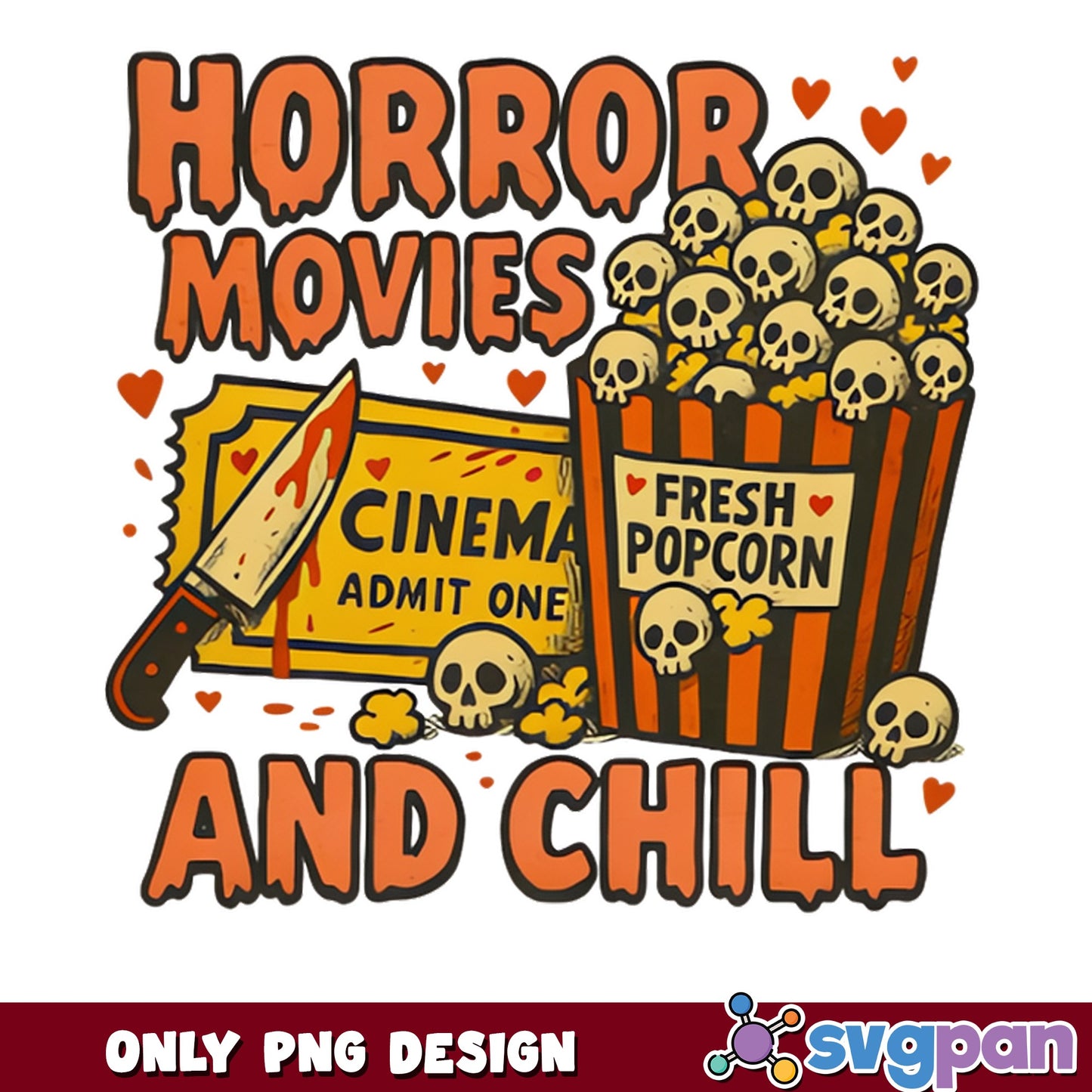 Horror Movies And Chill PNG, Halloween Popcorn PNG, Spooky PNG