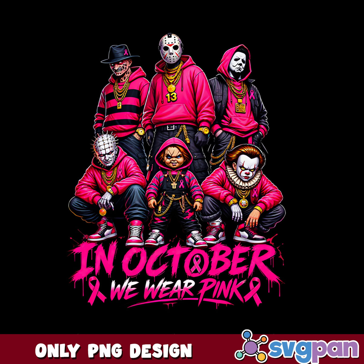 Horror Squad In October We Wear Pink PNG, Breast Cancer PNG, Halloween PNG