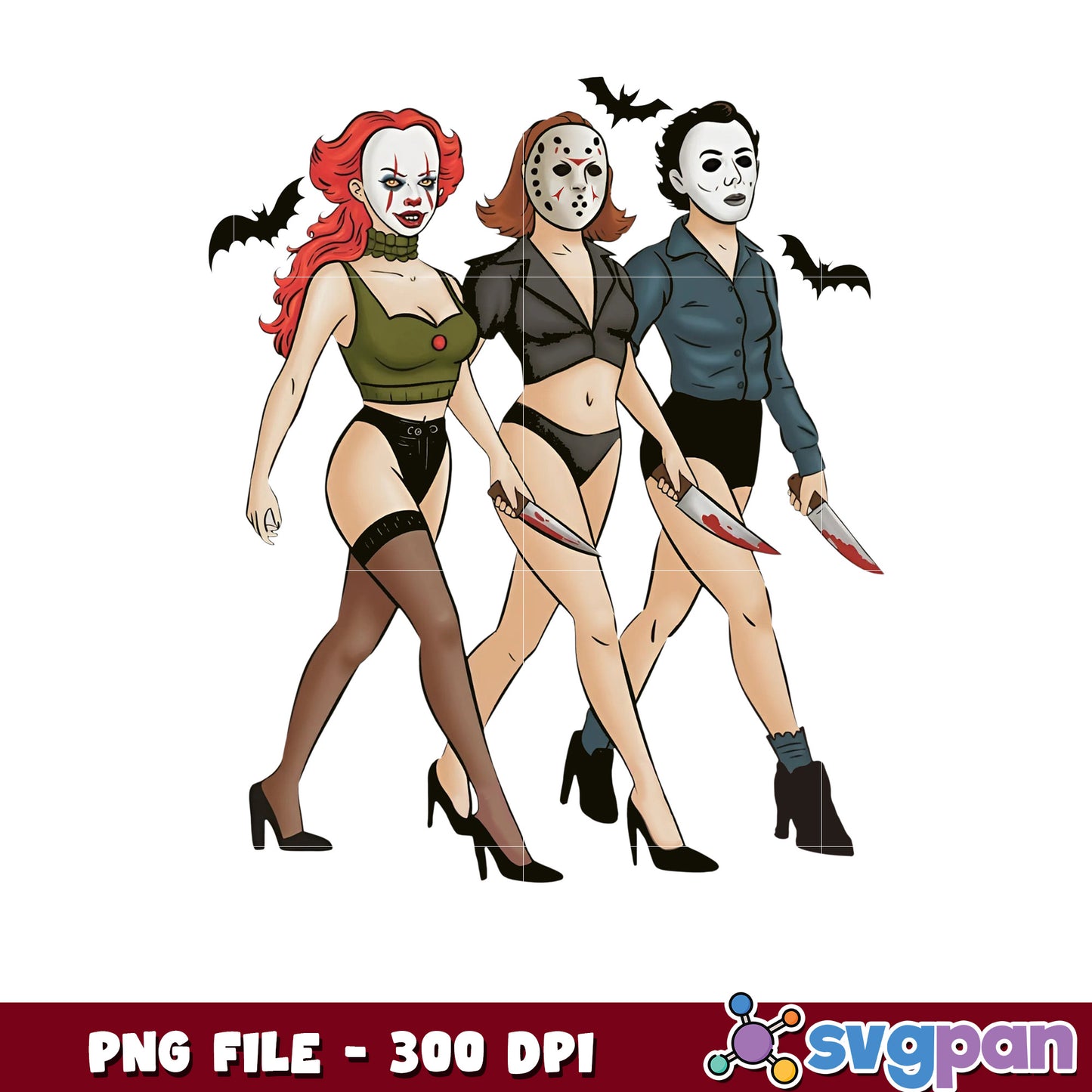Horror girl halloween png, halloween candy png, halloween design png