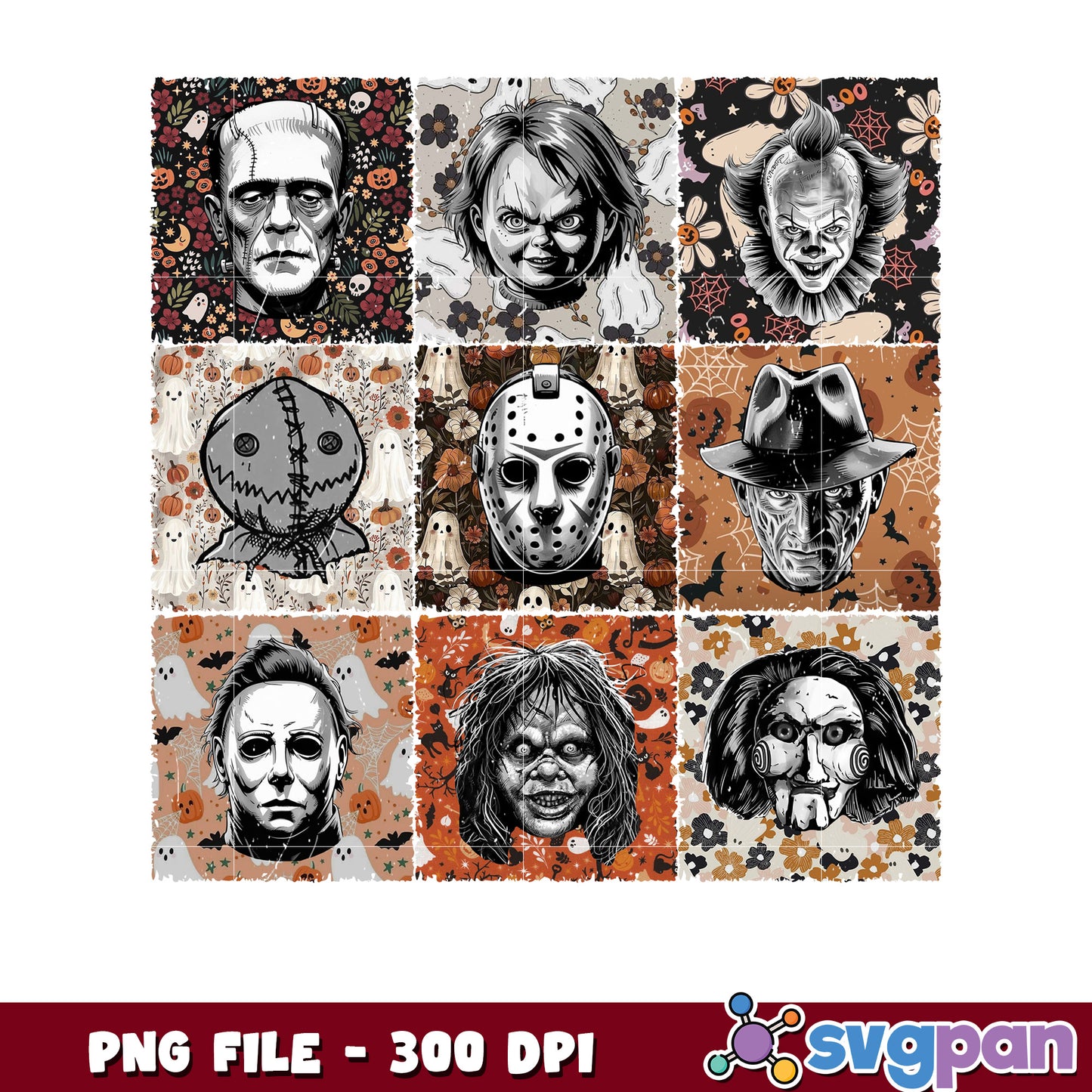 Horror movie characters design png, halloween candy png, halloween design png