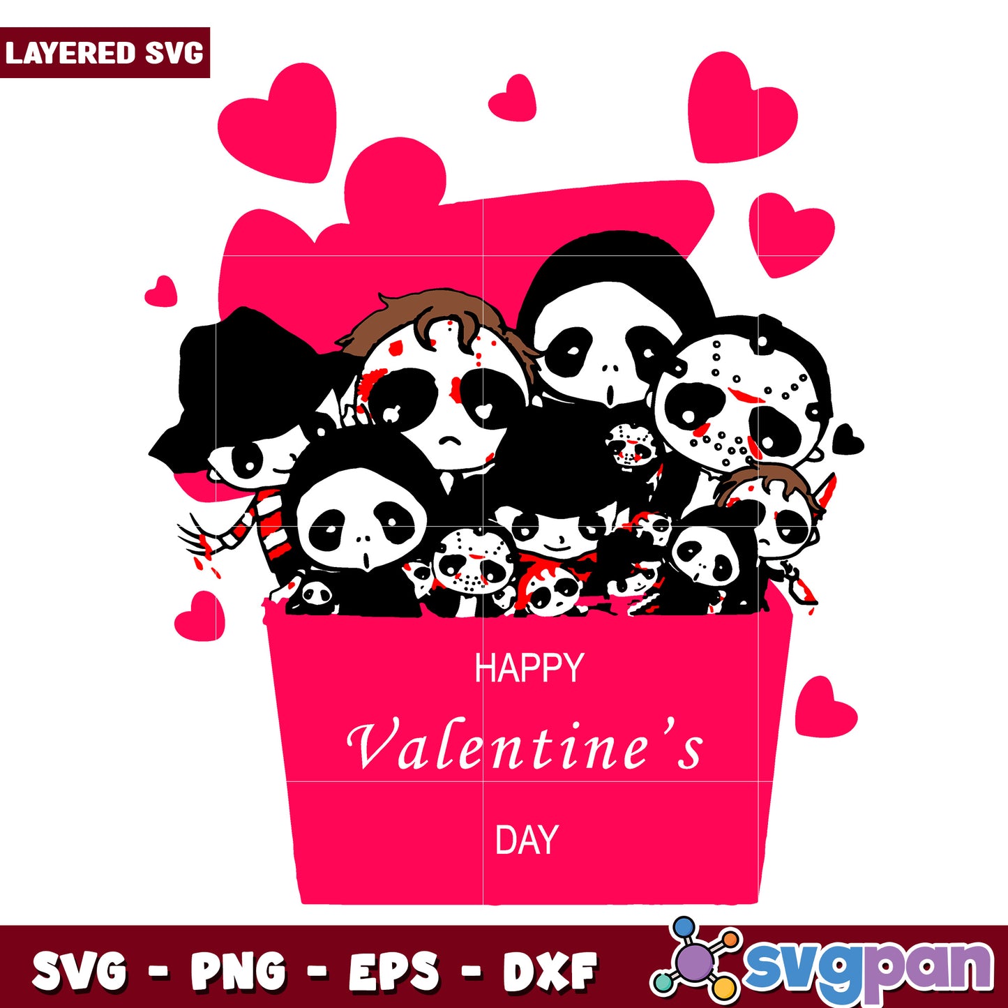 Horror movie chibi valentine box svg, halloween fall svg, spooky characters svg