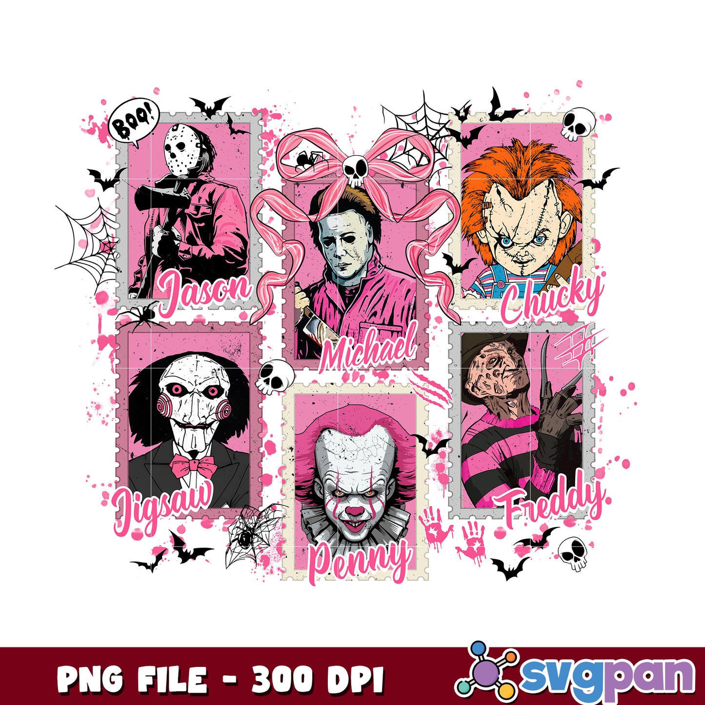 Horror movies characters png, halloween candy png, trick or treat png