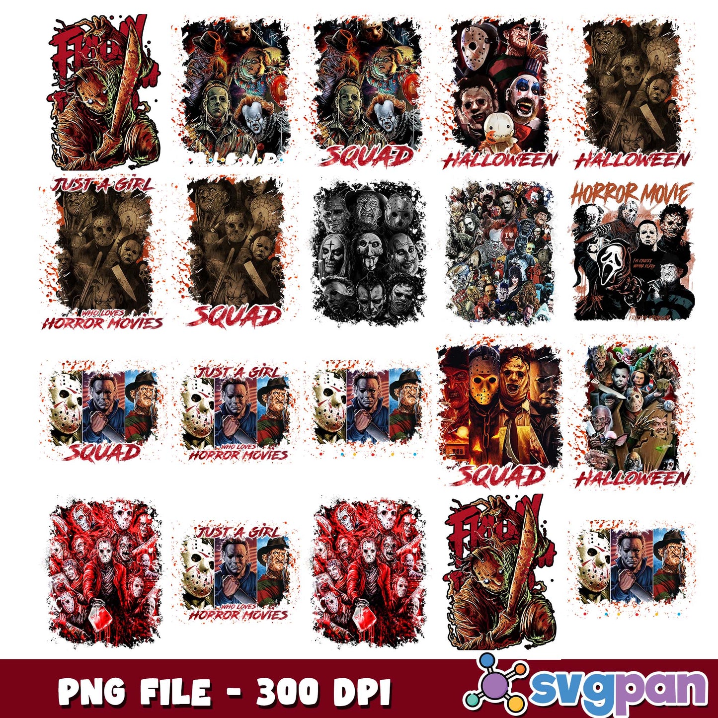 Horror squad halloween png bundle