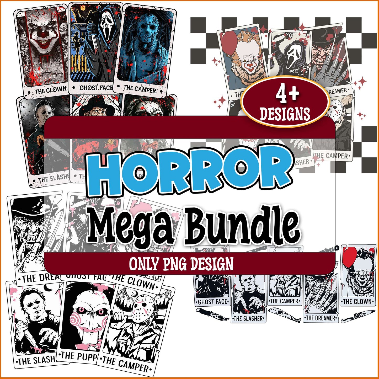 Horror tarot cards png bundle