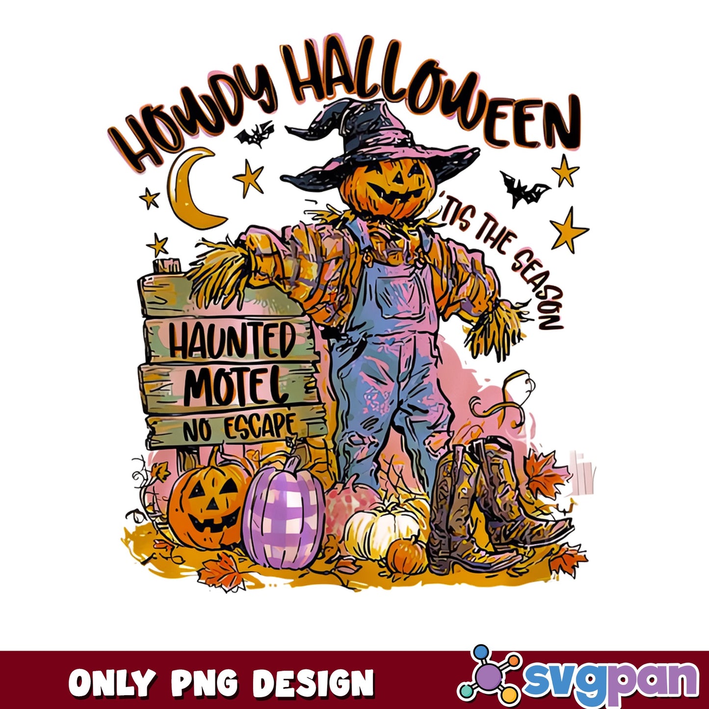 Howdy Halloween Scarecrow PNG, Haunted Motel PNG, Fall PNG