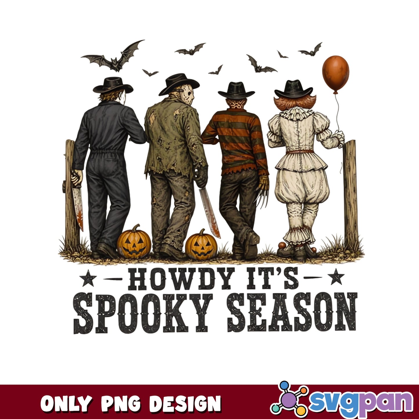 Howdy Its Spooky Season PNG, Horror Characters PNG, Halloween PNG