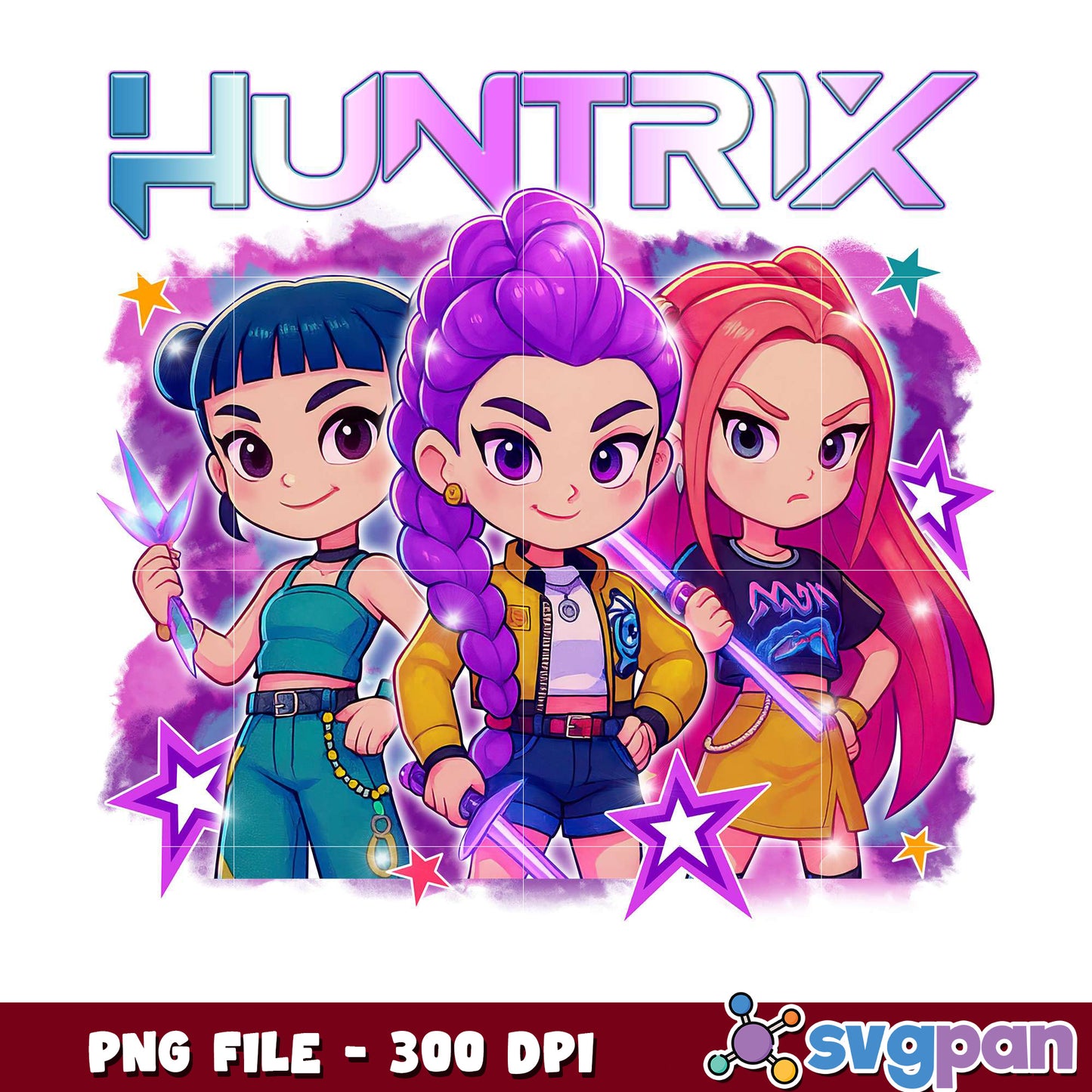 Huntrix chibi girl, cute anime png, kawaii cartoon png