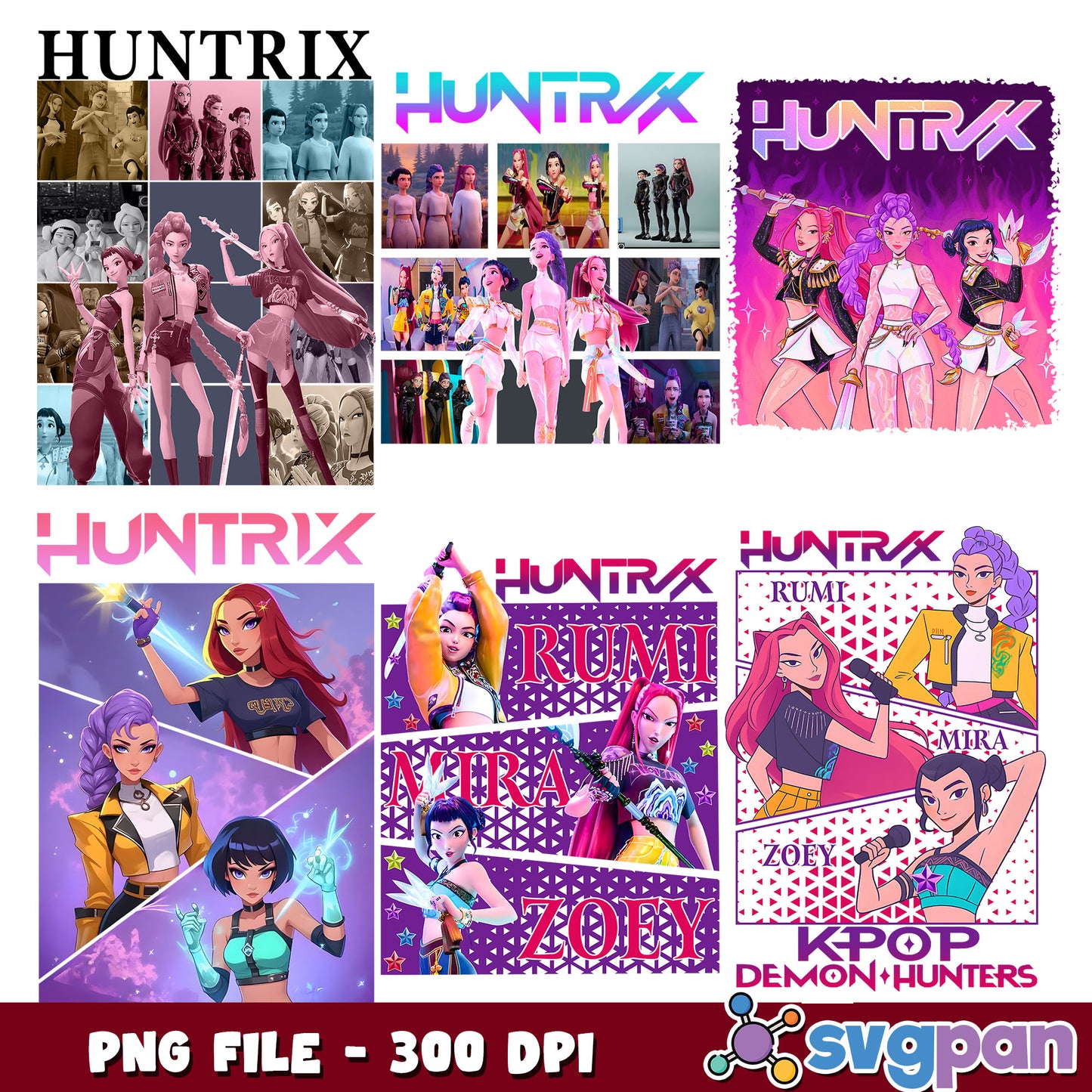 Huntrix girl poster png bundle