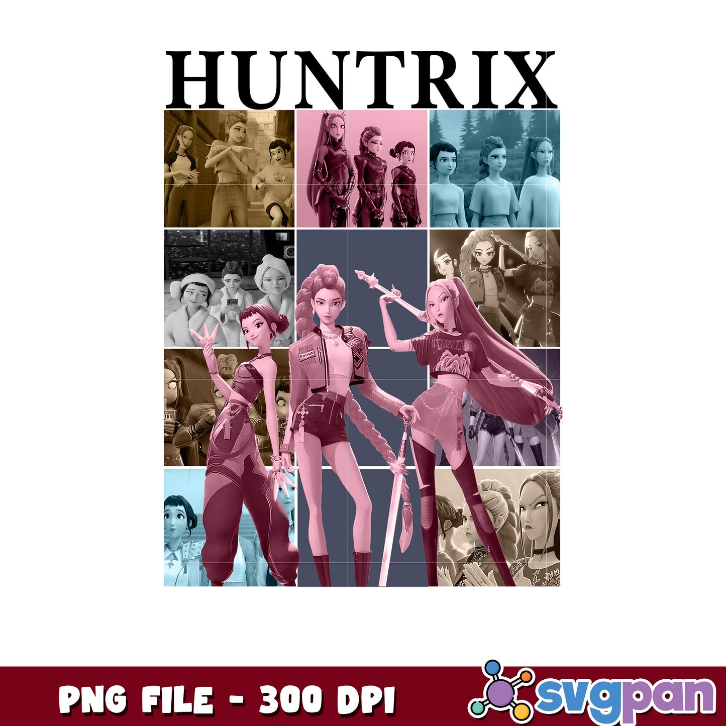 Huntrix girls band design png, kpop band png, netflix cartoon png