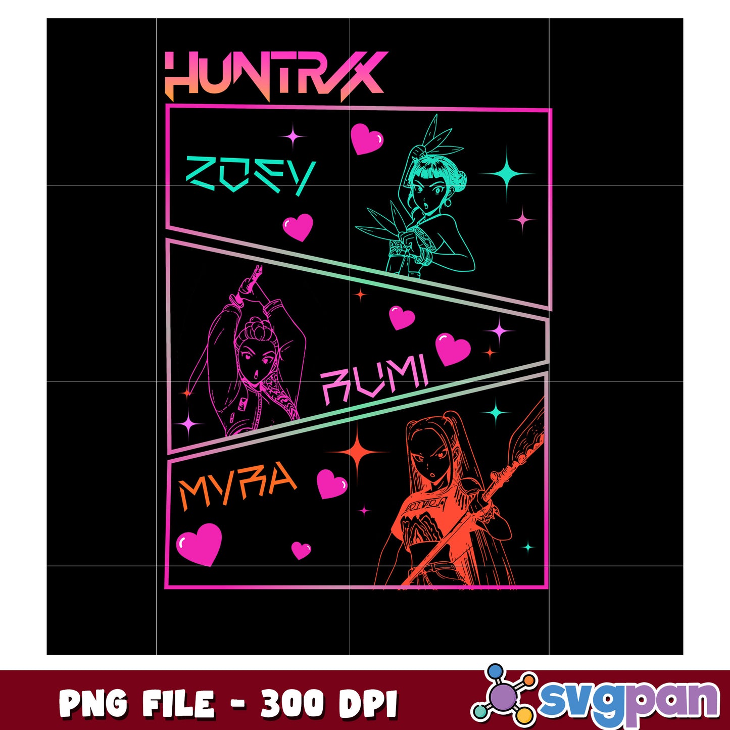 Huntrix girls png, kpop band png, netflix cartoon png