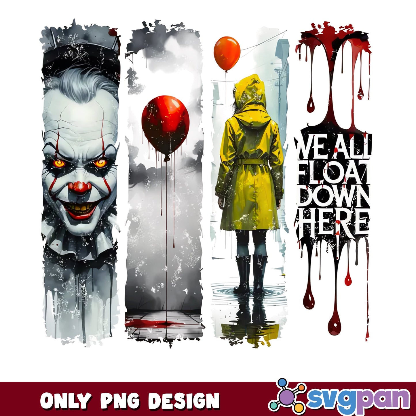 IT Clown Tumbler Wrap PNG, Pennywise Horror Design PNG, Halloween PNG