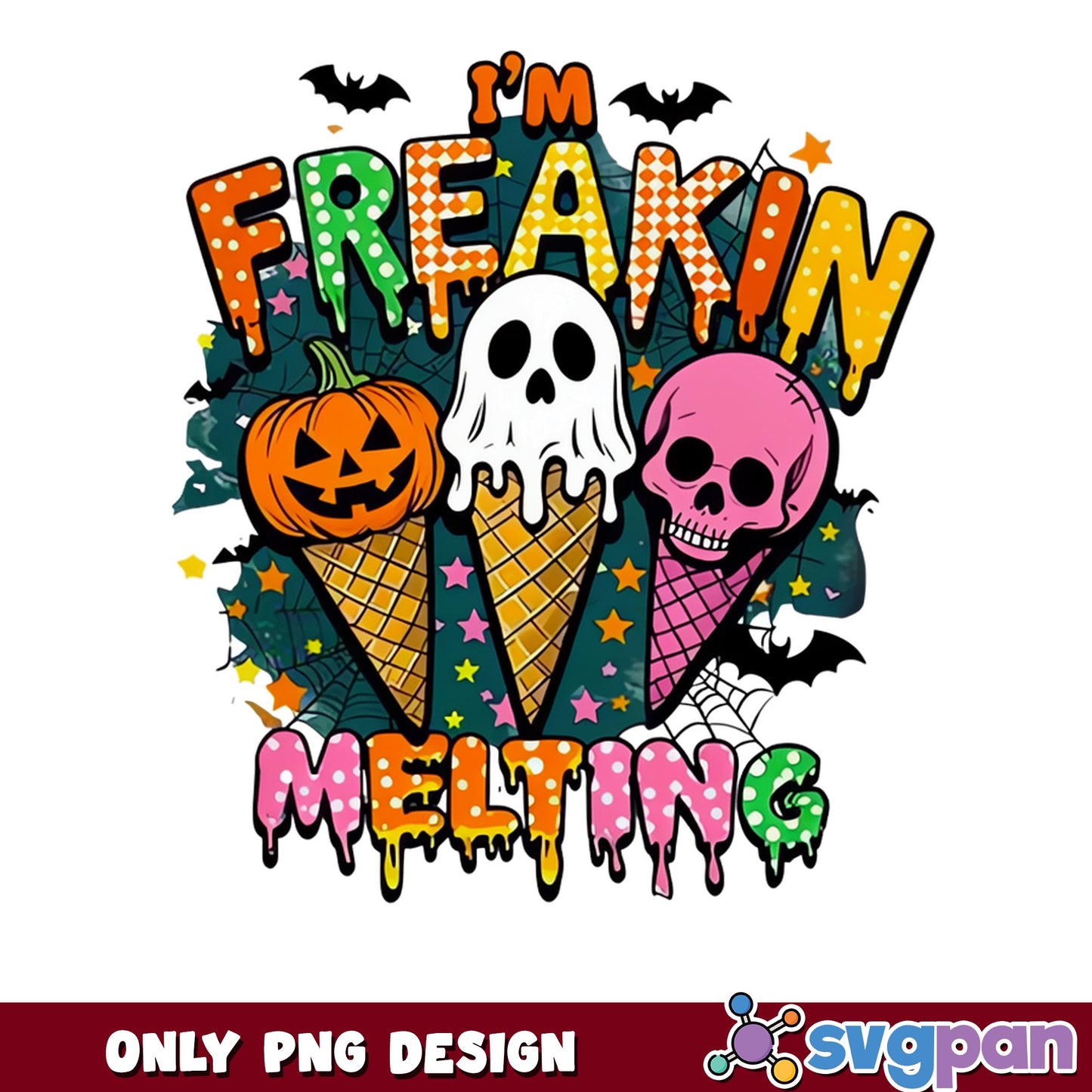 I'm Freakin Melting Halloween PNG, Skull Ice Cream PNG, Spooky PNG