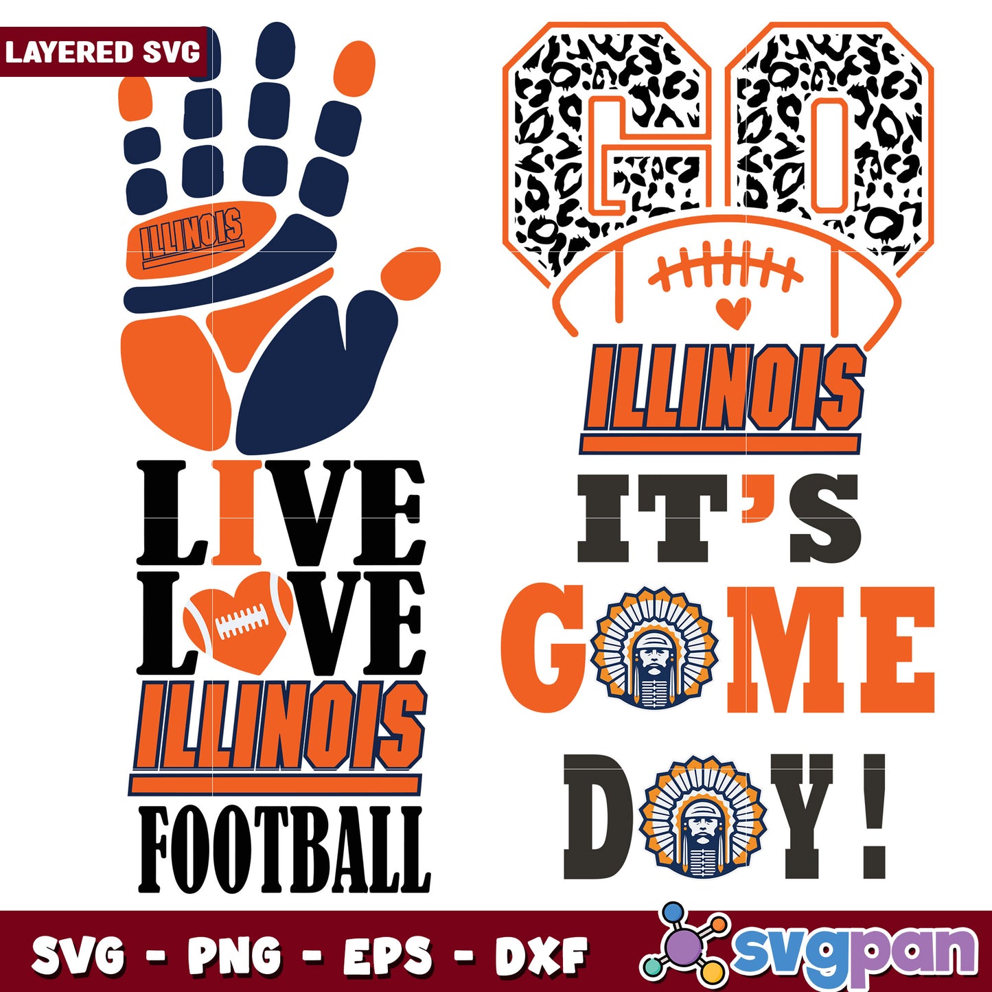 Illinois Football SVG Bundle Game Day Designs